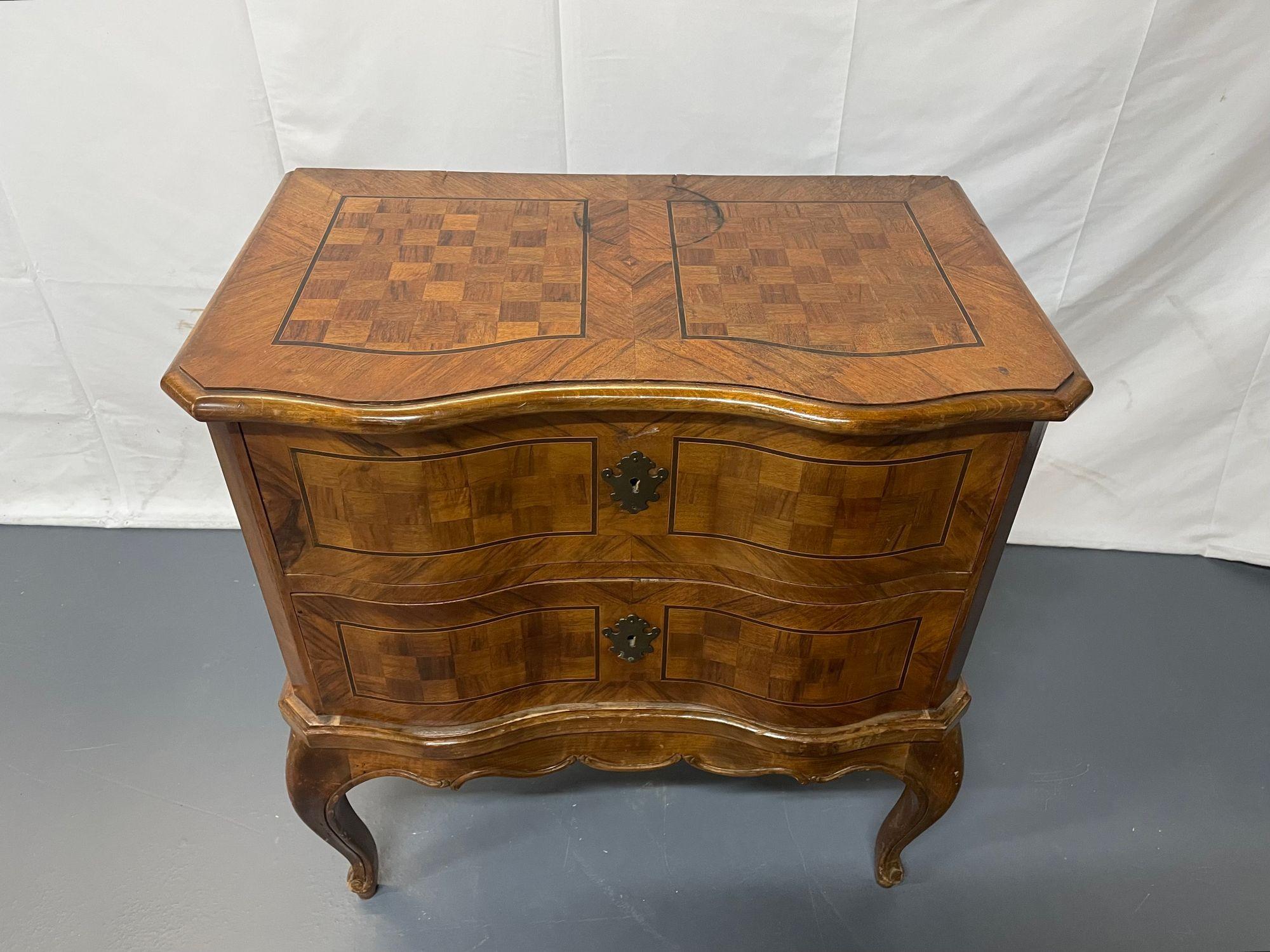 Italian Continental 19th Century 2 Drawer Chest, Commode, Nightstand, Parquetry For Sale 1
