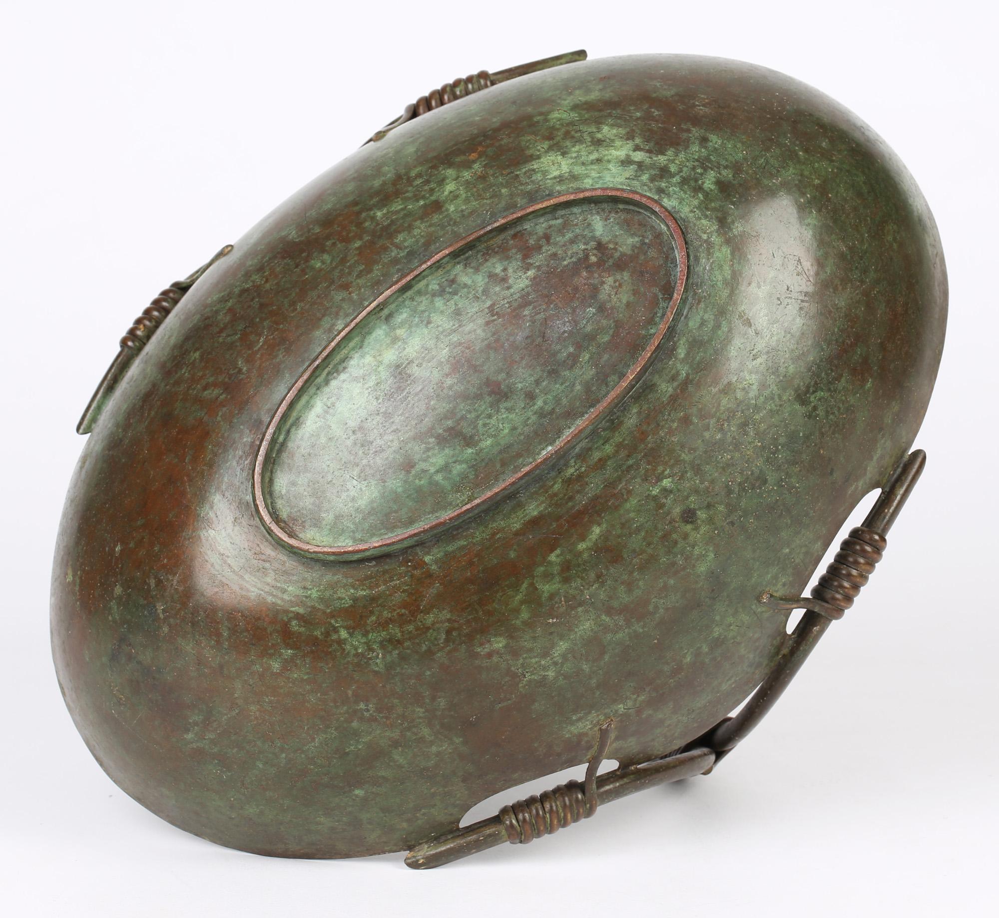 Italian Continental Art Deco Bronze Handled Basket Shaped Fruit Bowl 5