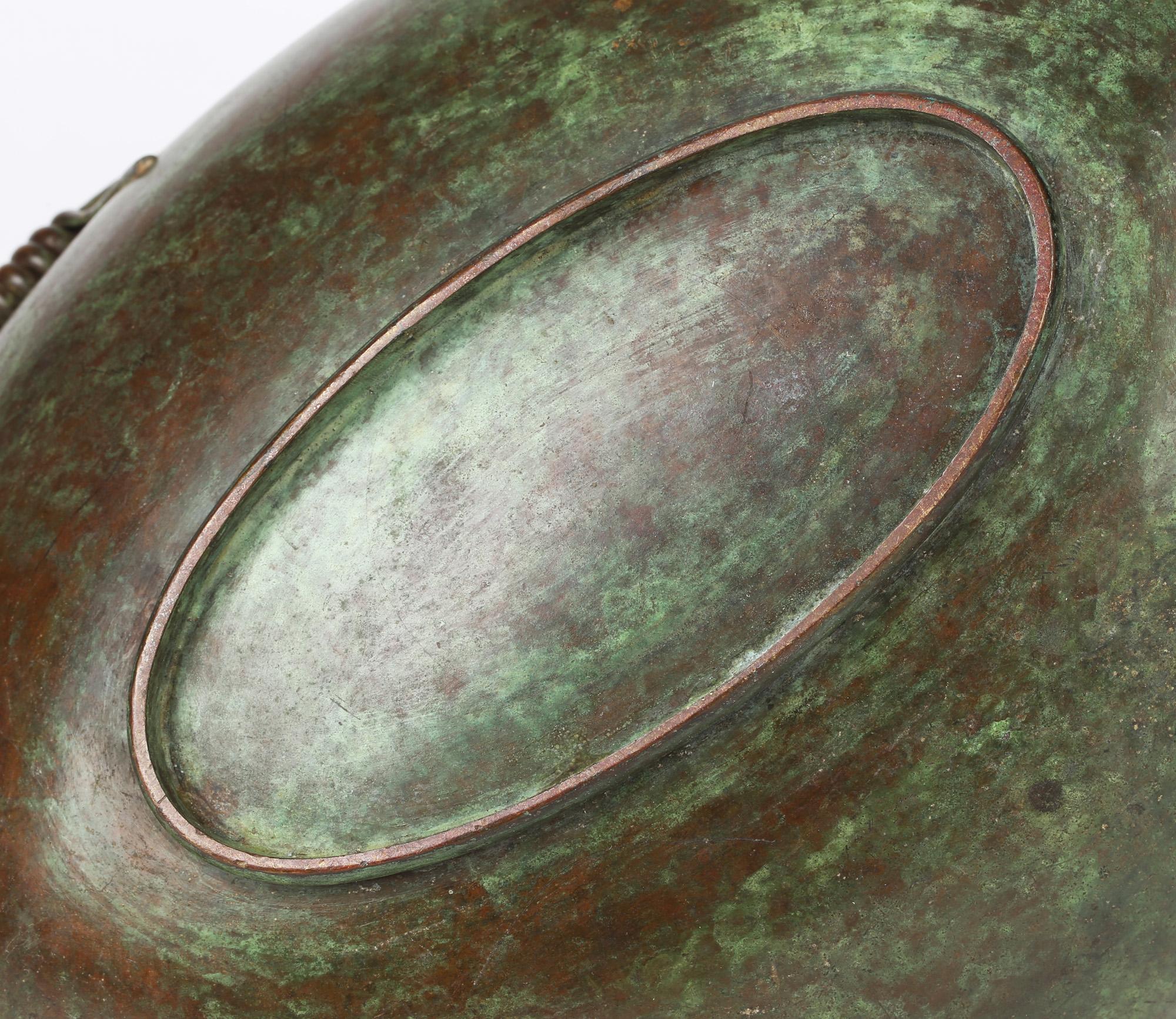 Italian Continental Art Deco Bronze Handled Basket Shaped Fruit Bowl 6