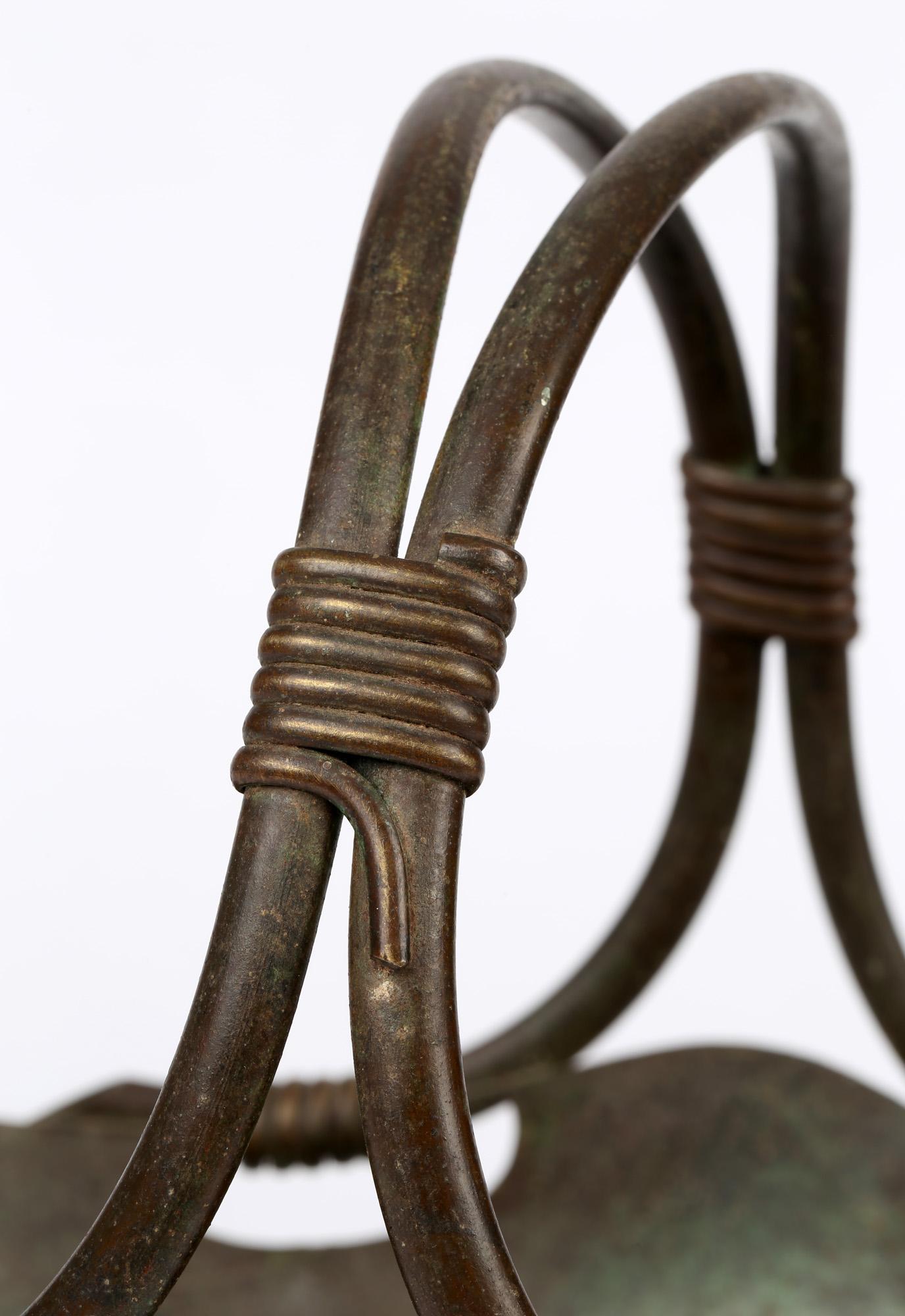 Italian Continental Art Deco Bronze Handled Basket Shaped Fruit Bowl 9