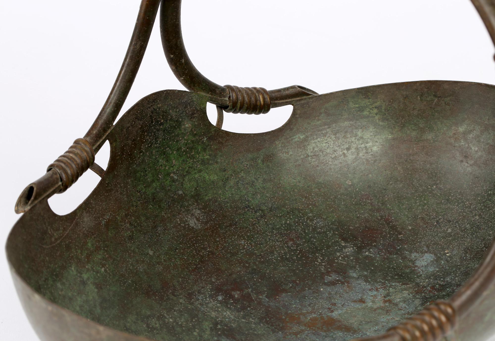 Italian Continental Art Deco Bronze Handled Basket Shaped Fruit Bowl 10
