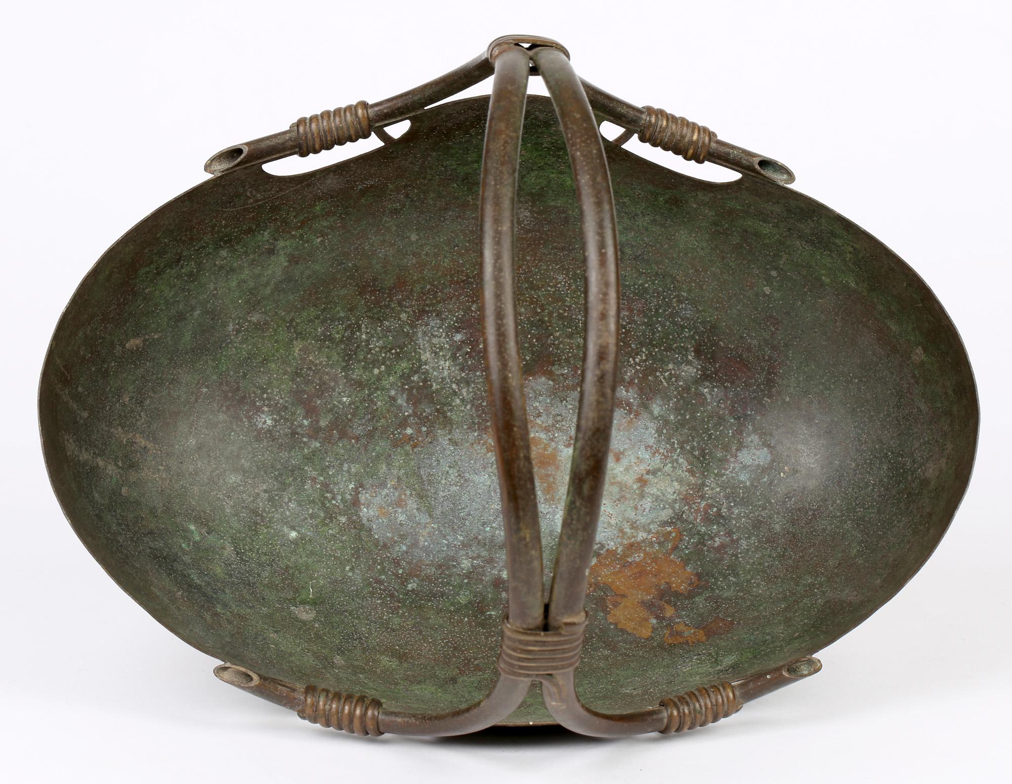 Italian Continental Art Deco Bronze Handled Basket Shaped Fruit Bowl 1