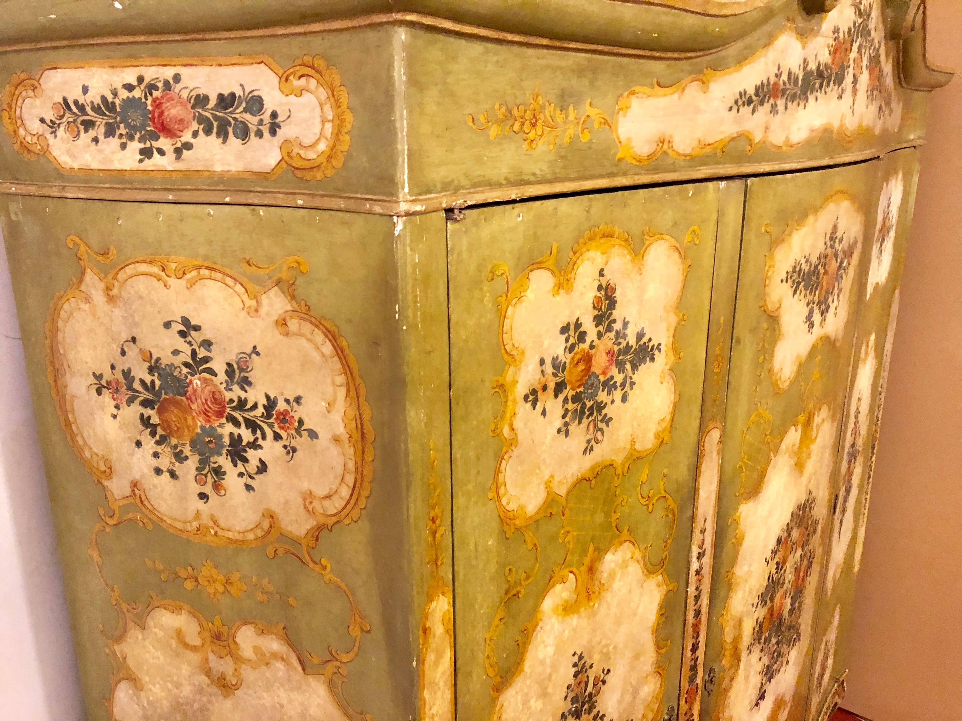Italian Continental Floral Painted Wardrobe or Armoire Chest Cabinet 6