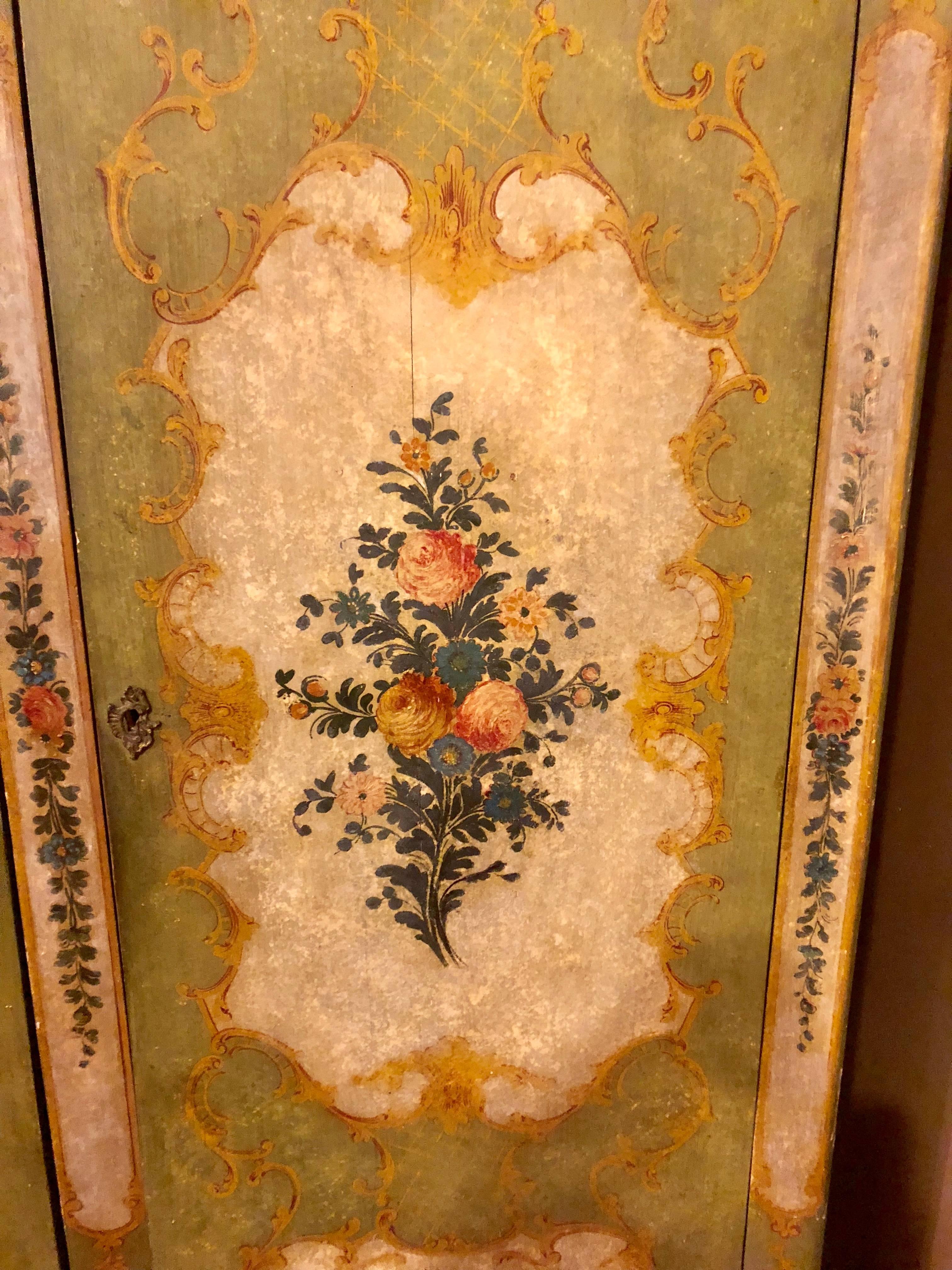 Italian Continental Floral Painted Wardrobe or Armoire Chest Cabinet 8