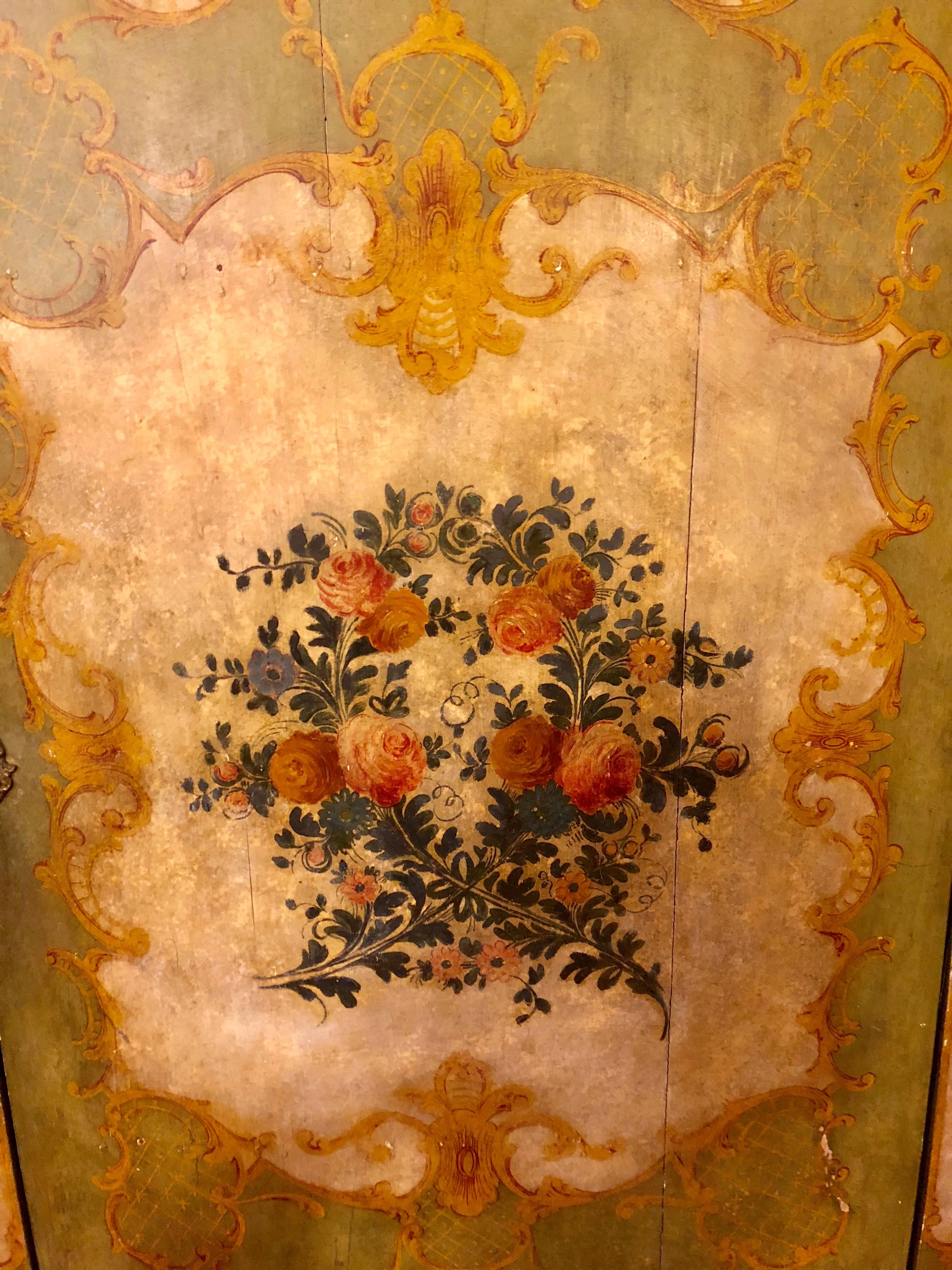 Italian Continental Floral Painted Wardrobe or Armoire Chest Cabinet 9