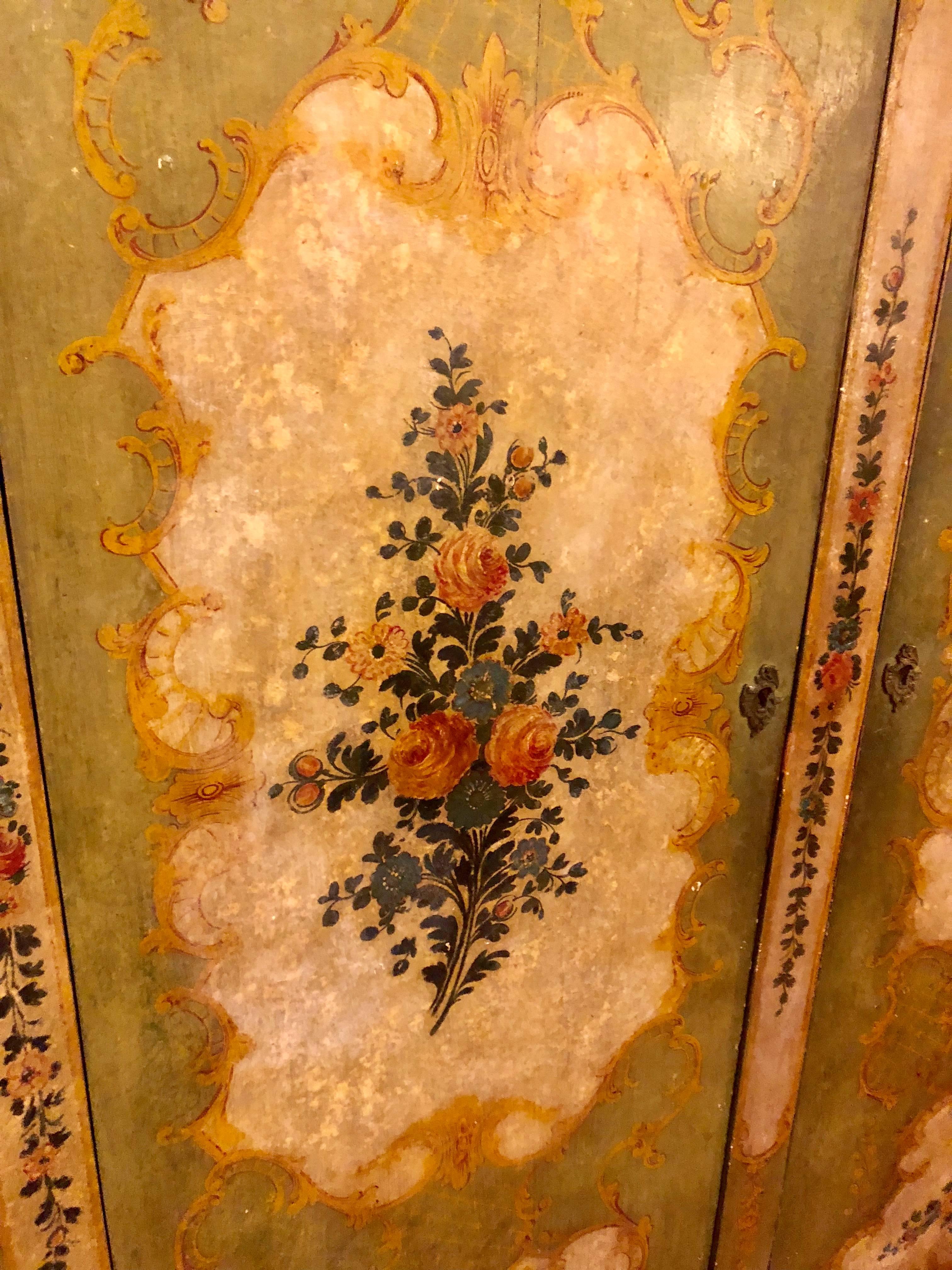 Italian Continental Floral Painted Wardrobe or Armoire Chest Cabinet 10