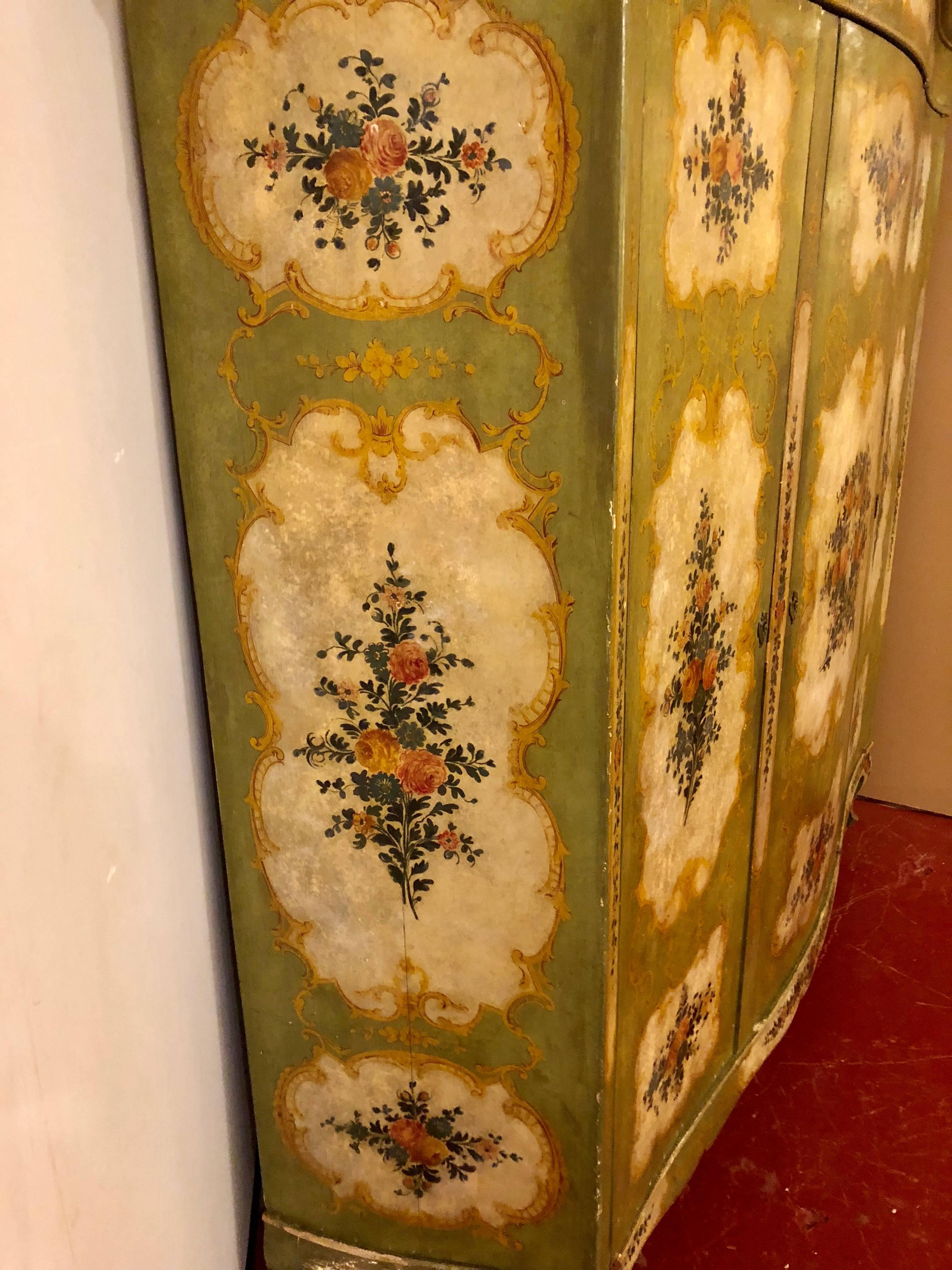 Italian Continental Floral Painted Wardrobe or Armoire Chest Cabinet 12
