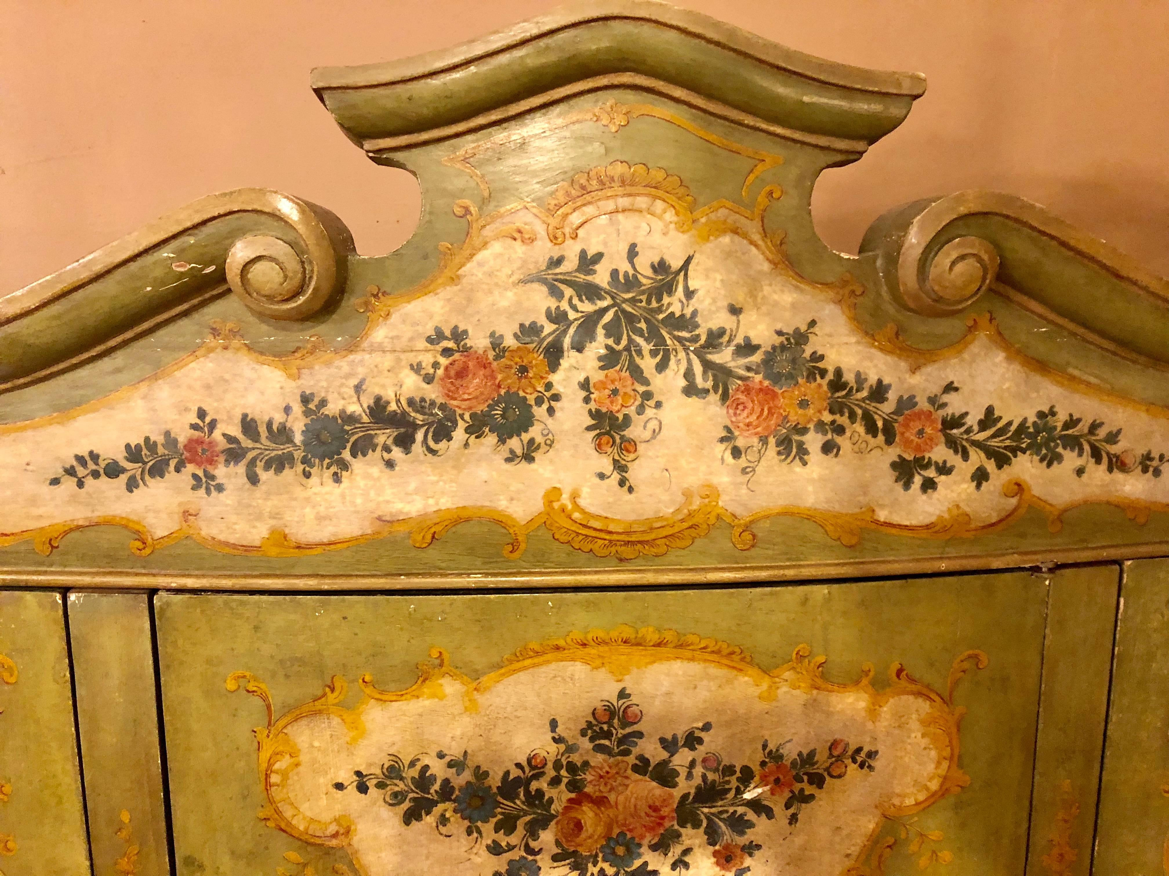 Italian Continental Floral Painted Wardrobe or Armoire Chest Cabinet 3