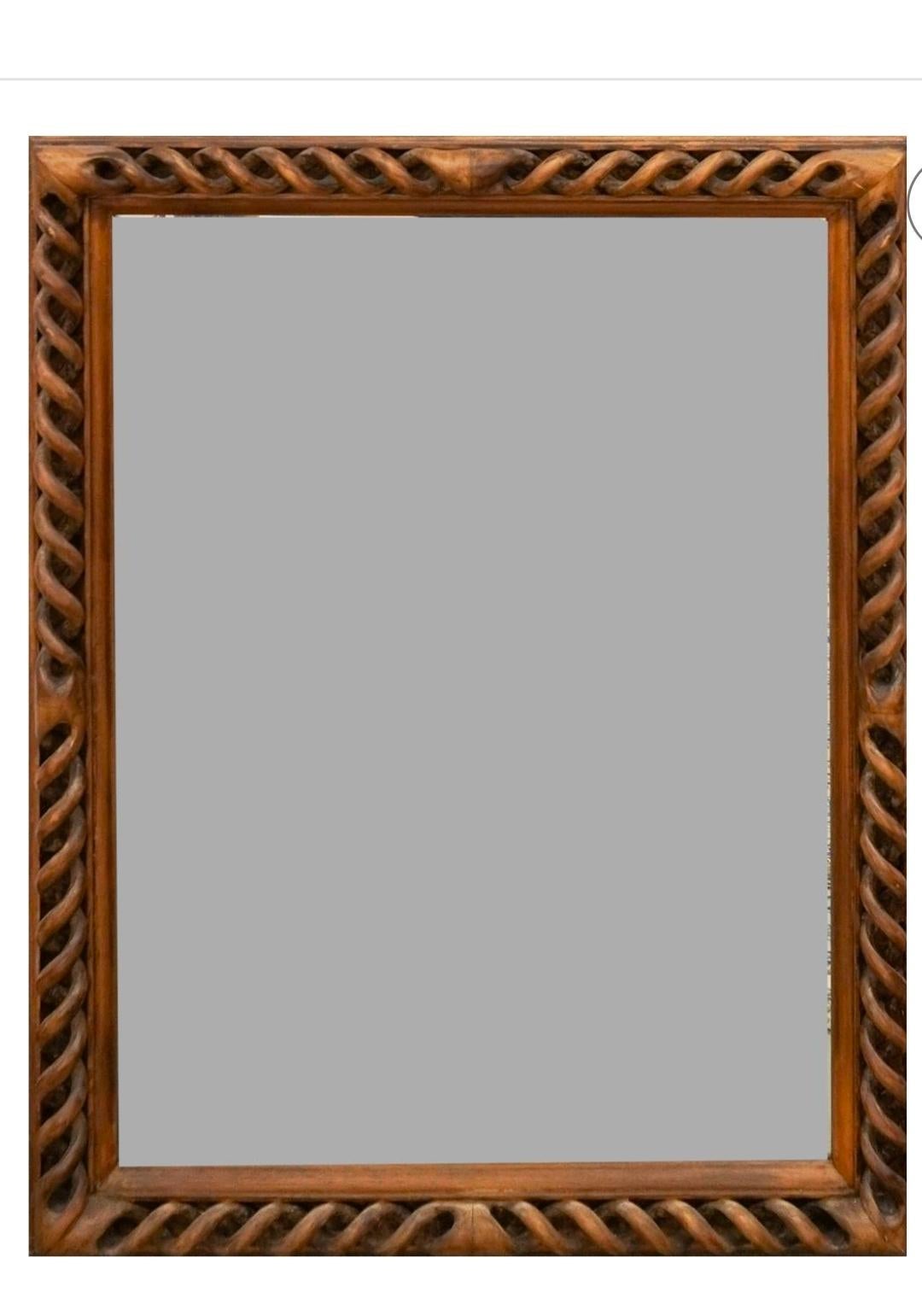 Carved Italian Continental Style Braided Solid Walnut Frame Wall Mirror For Sale