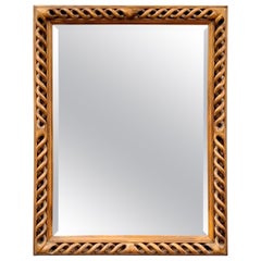Italian Continental Style Braided Solid Walnut Frame Wall Mirror