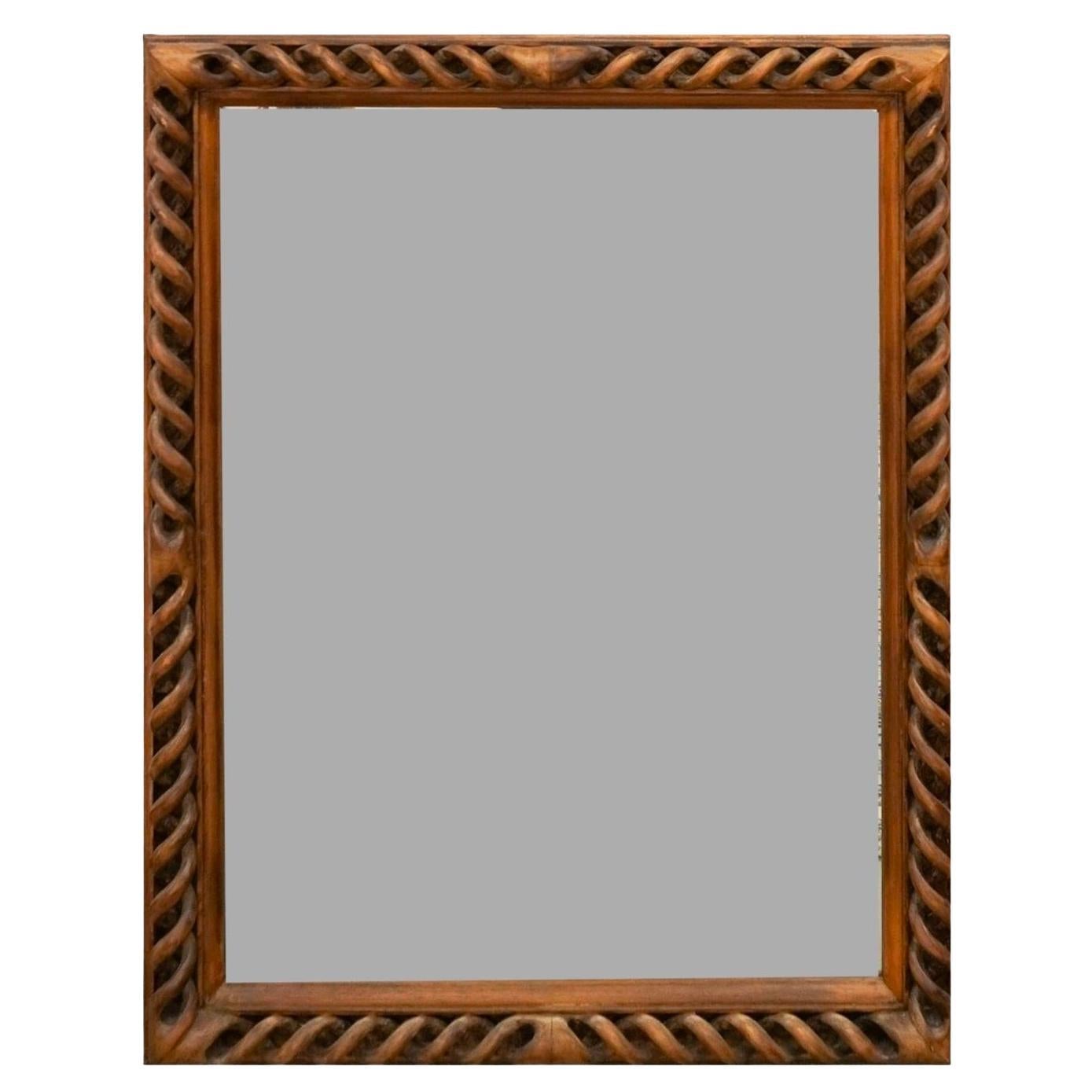Italian Continental Style Braided Solid Walnut Frame Wall Mirror For Sale