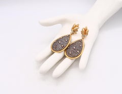 Italian Convertible Day and Night Cluster Drop Earrings 18kt Gold 15.12 Diamonds