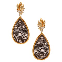Italian Convertible Day and Night Cluster Drop Earrings 18kt Gold 15.12 Diamonds