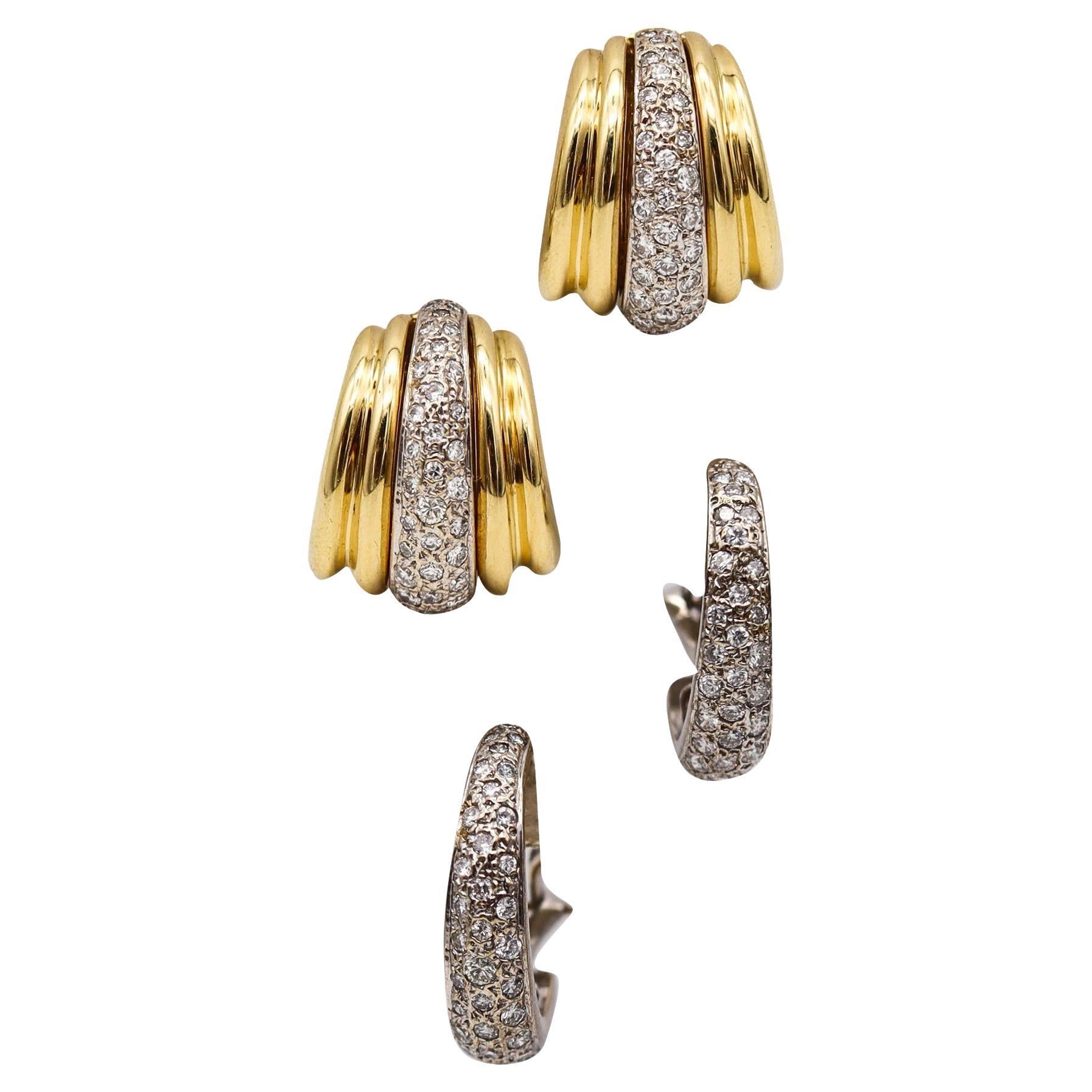 Boucles d'oreilles convertibles italiennes en or jaune et blanc 18 carats avec 2,05 carats de diamants en vente