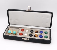Italian Convertible Multi Color Gems Set Earrings in 18Kt Gold with VS Diamonds