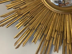 Italienischer konvexer vergoldeter Wood Sunburst-Spiegel