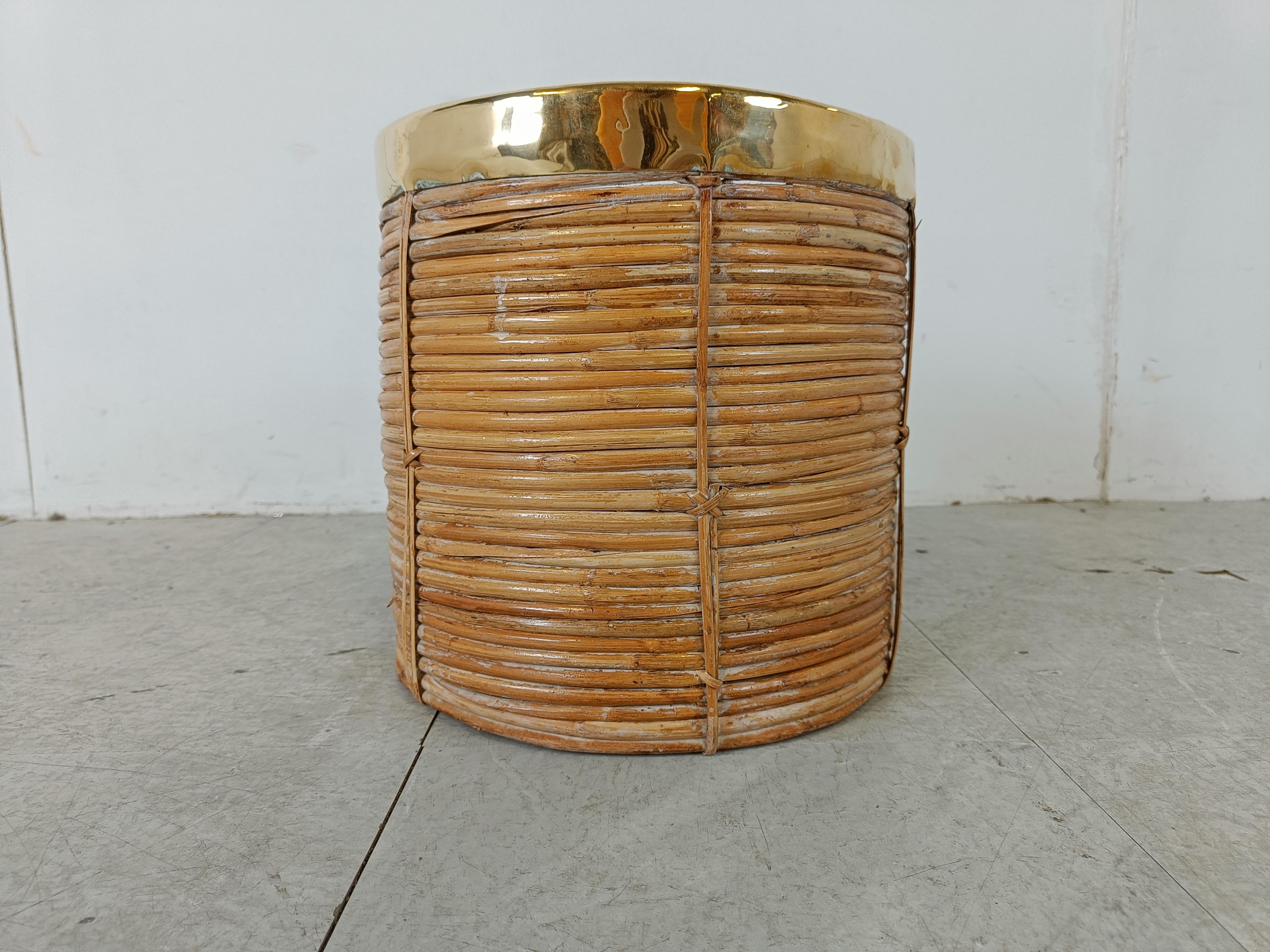 Poubelle italienne en cuivre et bambou, années 1960 Bon état - En vente à HEVERLEE, BE