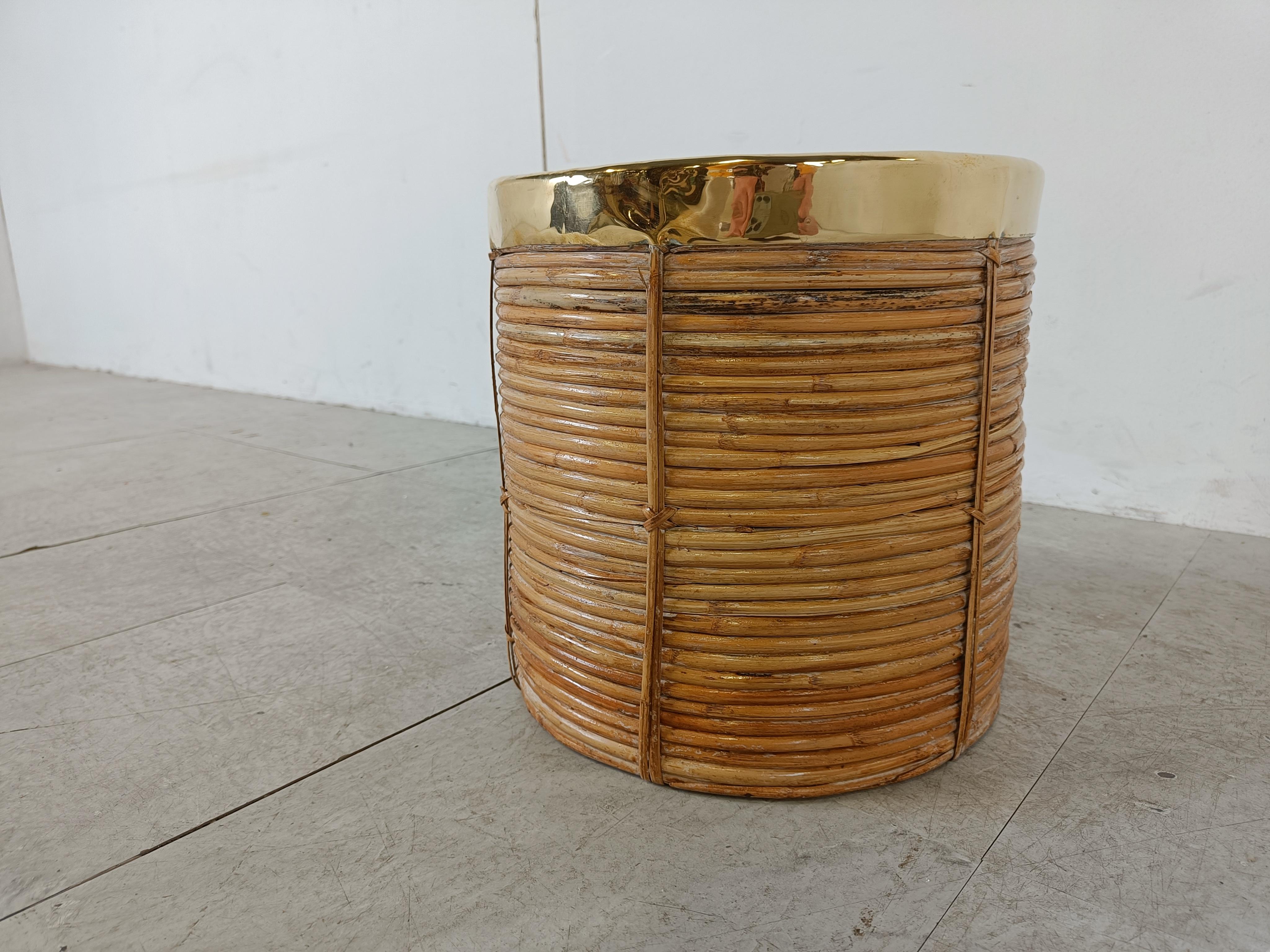 Bamboo Italian copper and bamboo trash can, 1960s For Sale
