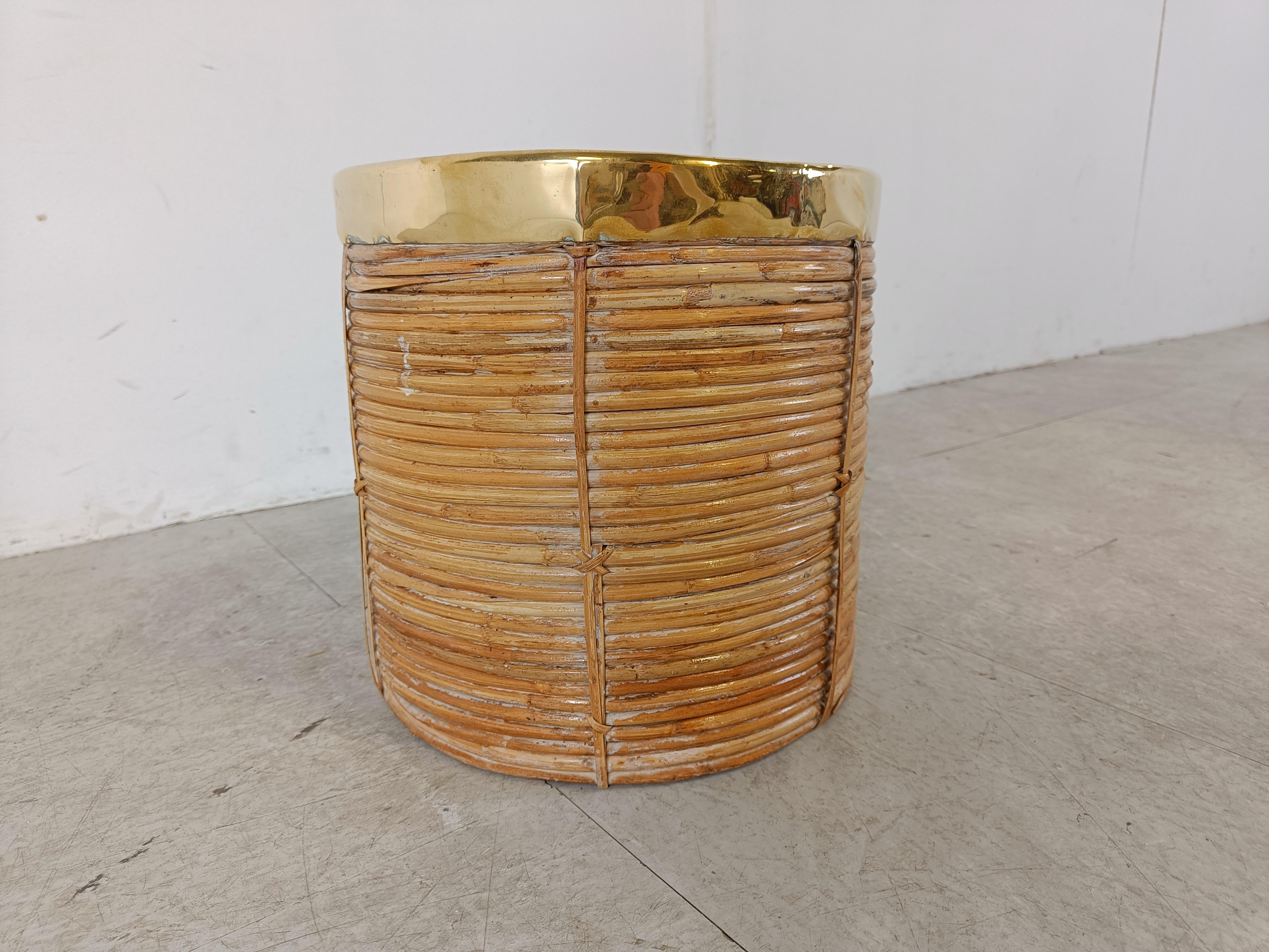 Italian copper and bamboo trash can, 1960s For Sale 1