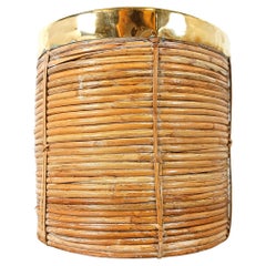 Vintage Italian copper and bamboo trash can, 1960s