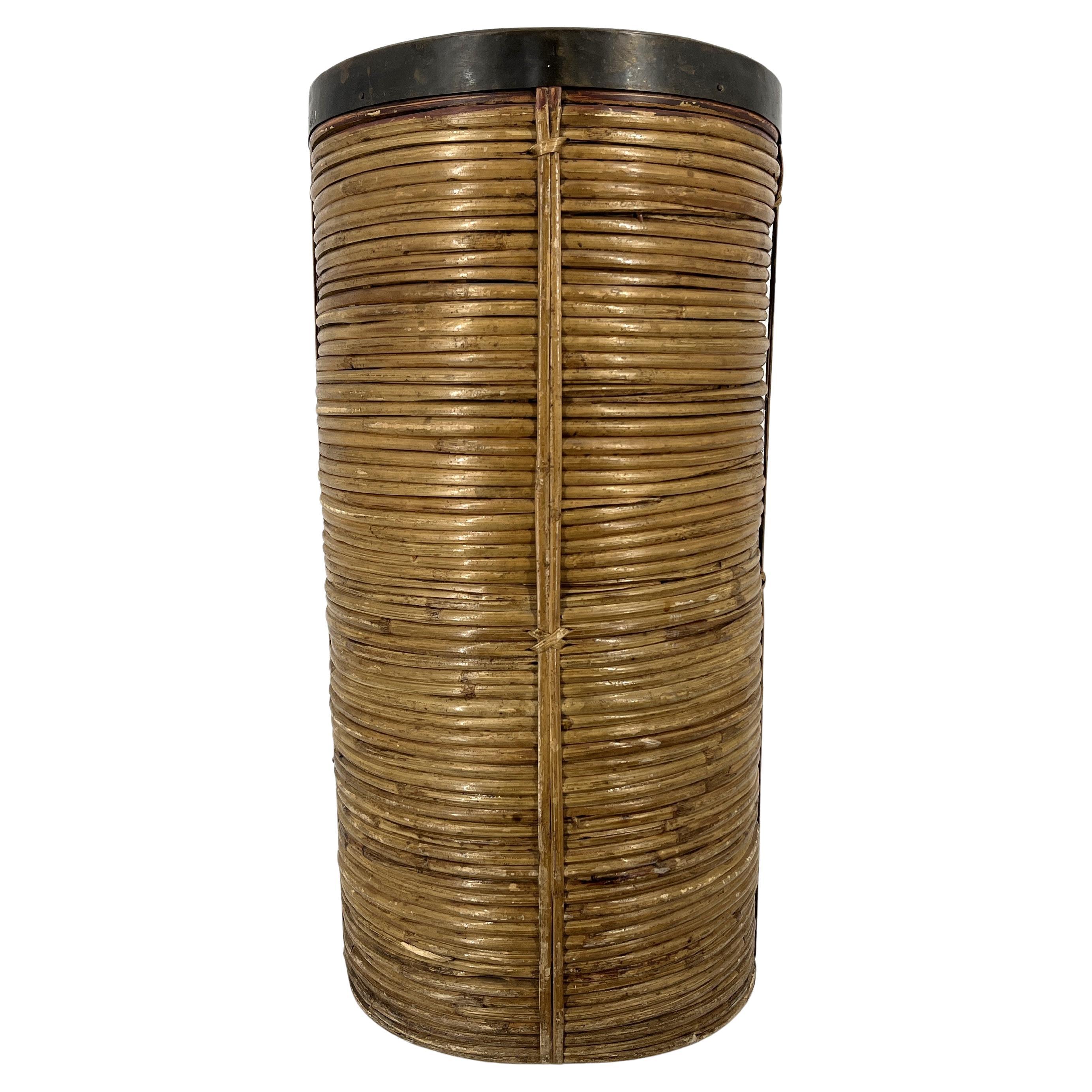 Porte-parapluies italien en cuivre et bambou, années 1960