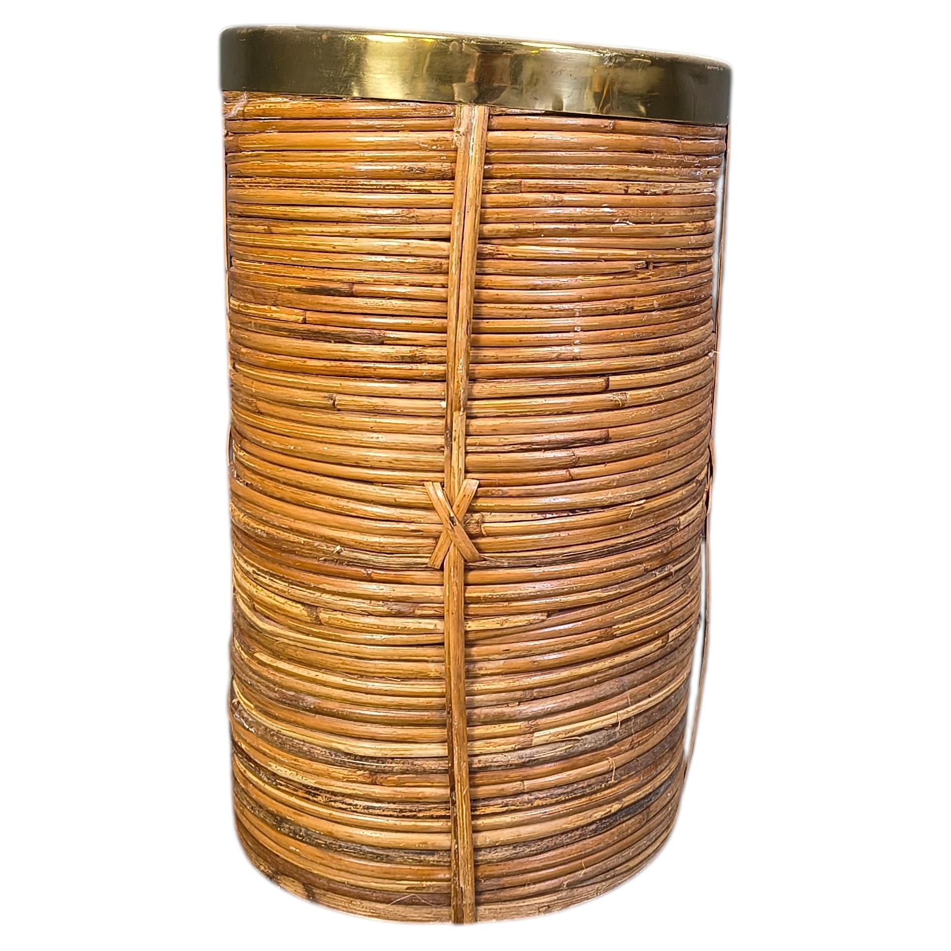 Italian copper and bamboo umbrella stand, 1960s