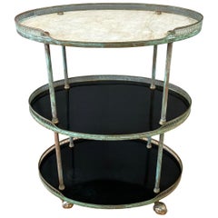 Tall Italian Copper and Marble Oval Three-Tier Bar or Serving Cart, 1950s