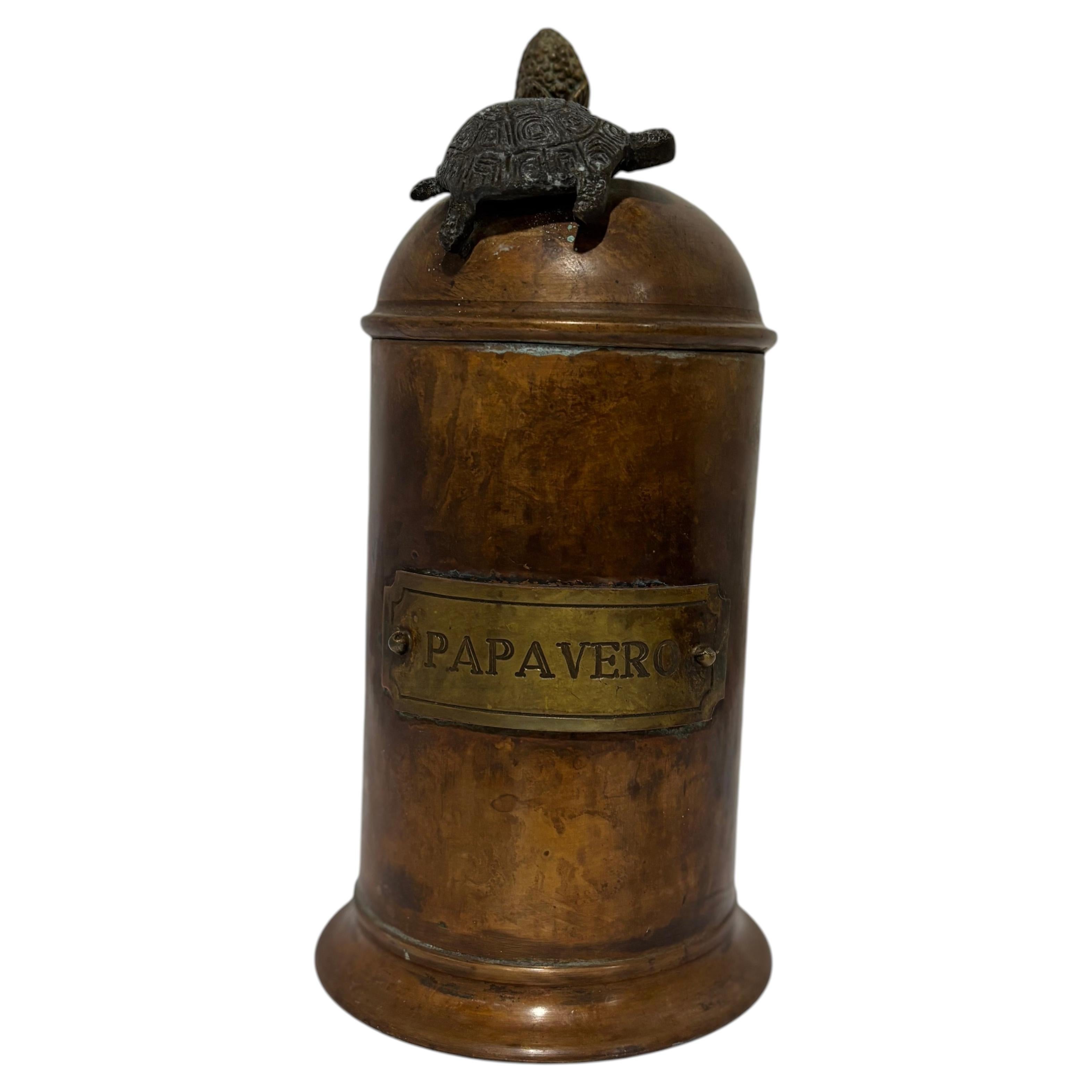 Italian Copper Apothecary Jar “Papavero” with Turtle Finial