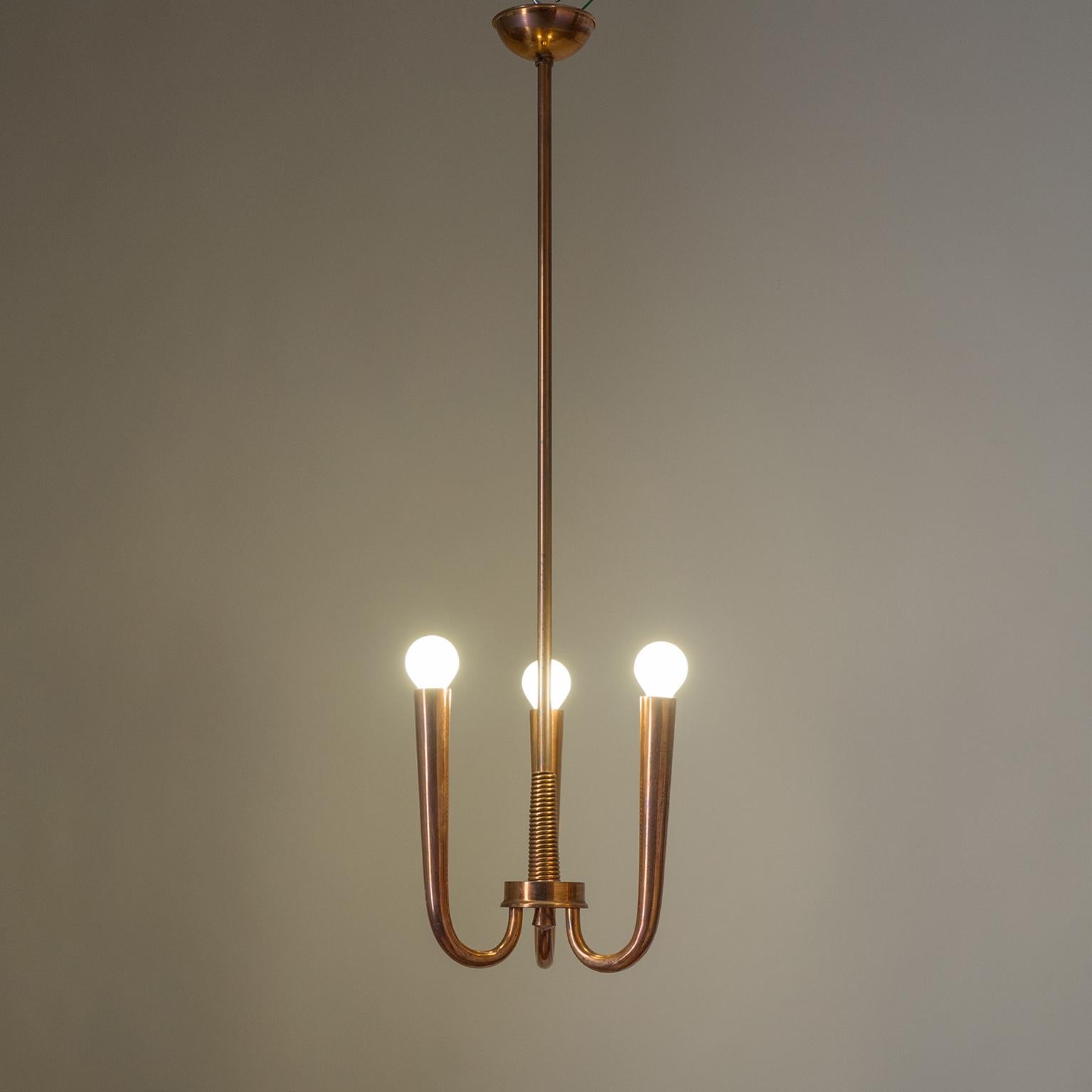 Art Deco Italian Copper Chandelier, 1930s