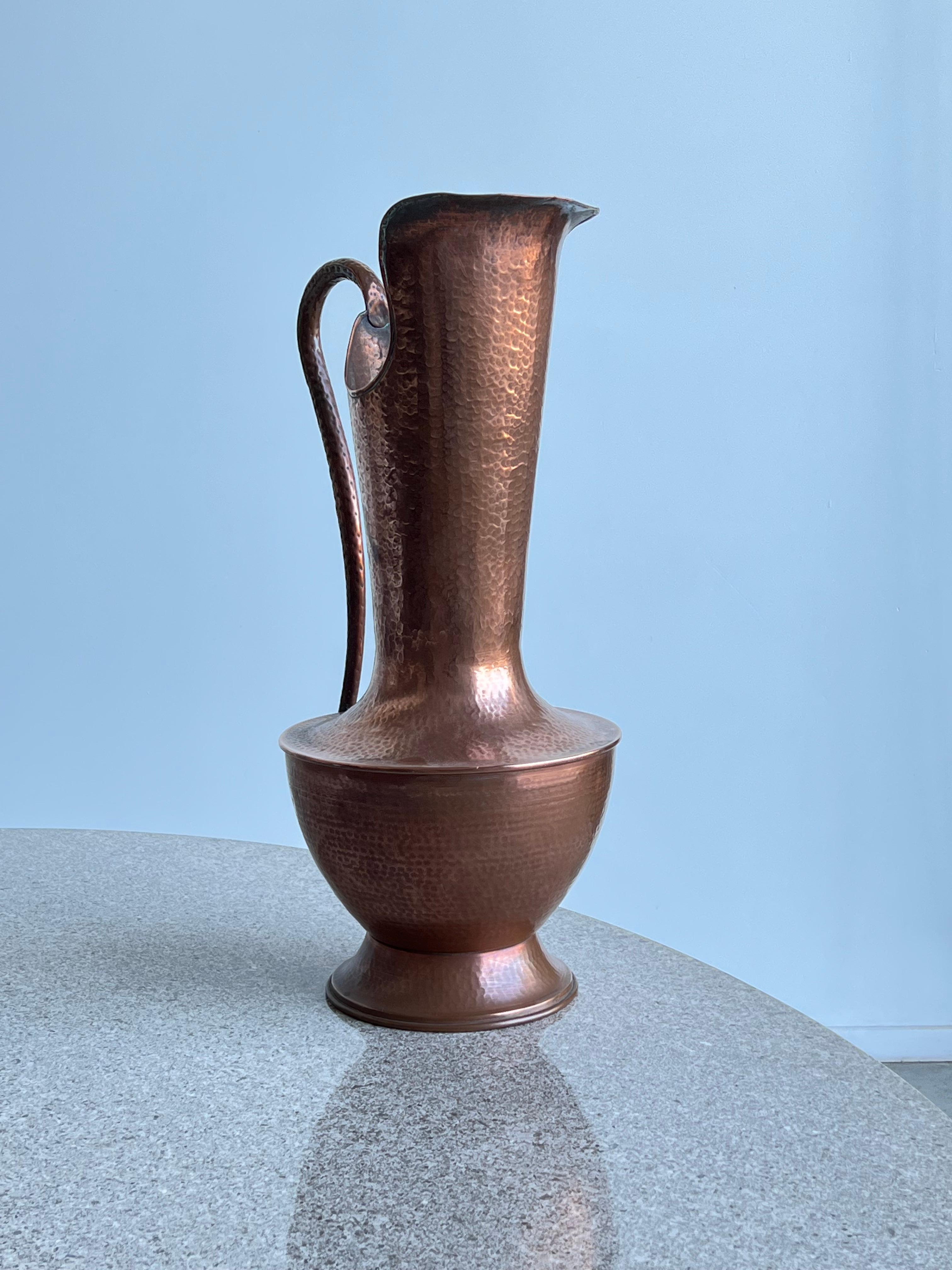 Hammered Italian Copper Hand Beaten Large Vase For Sale