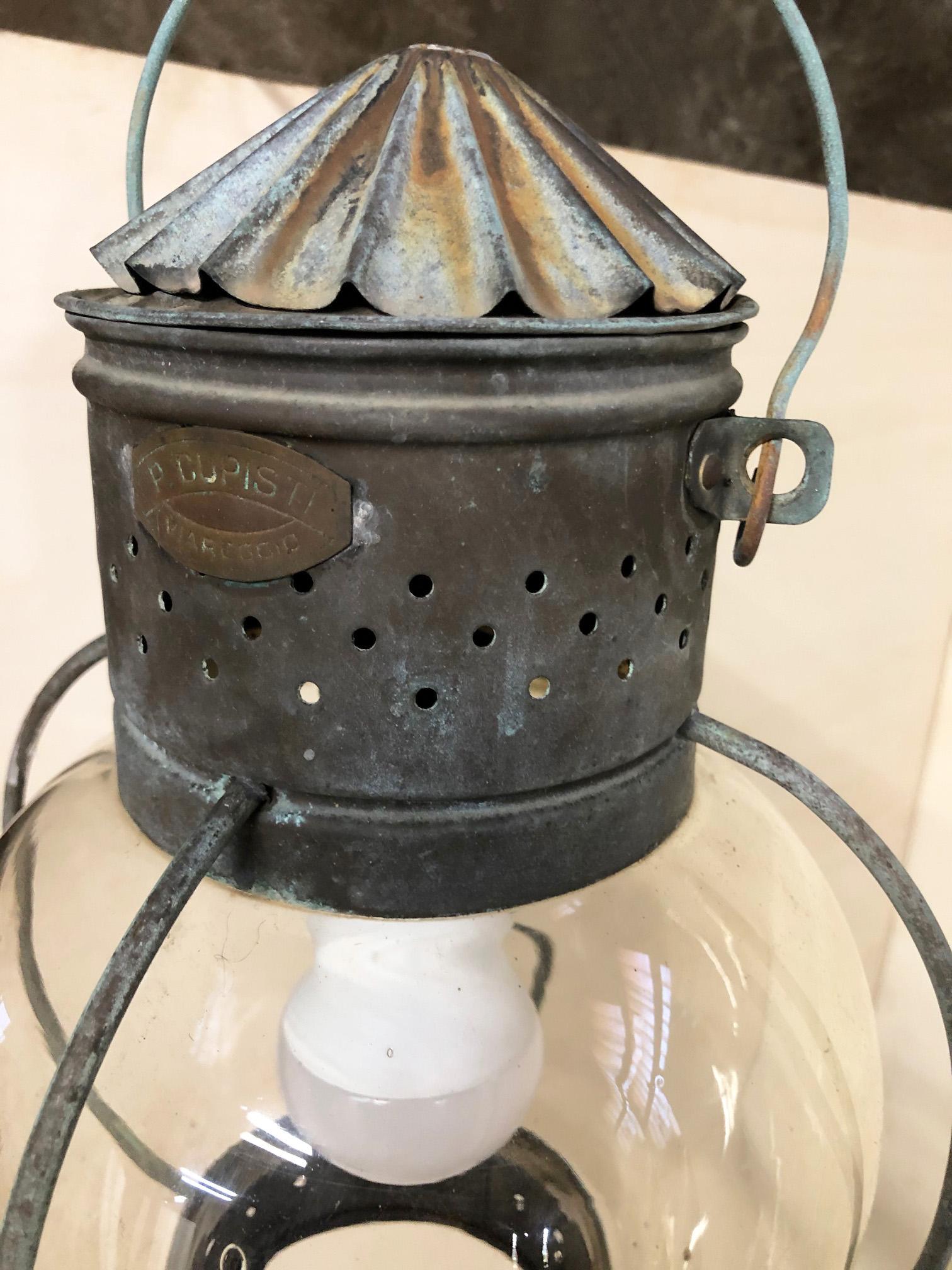Modern Italian Copper Lantern with Clear Glass For Sale