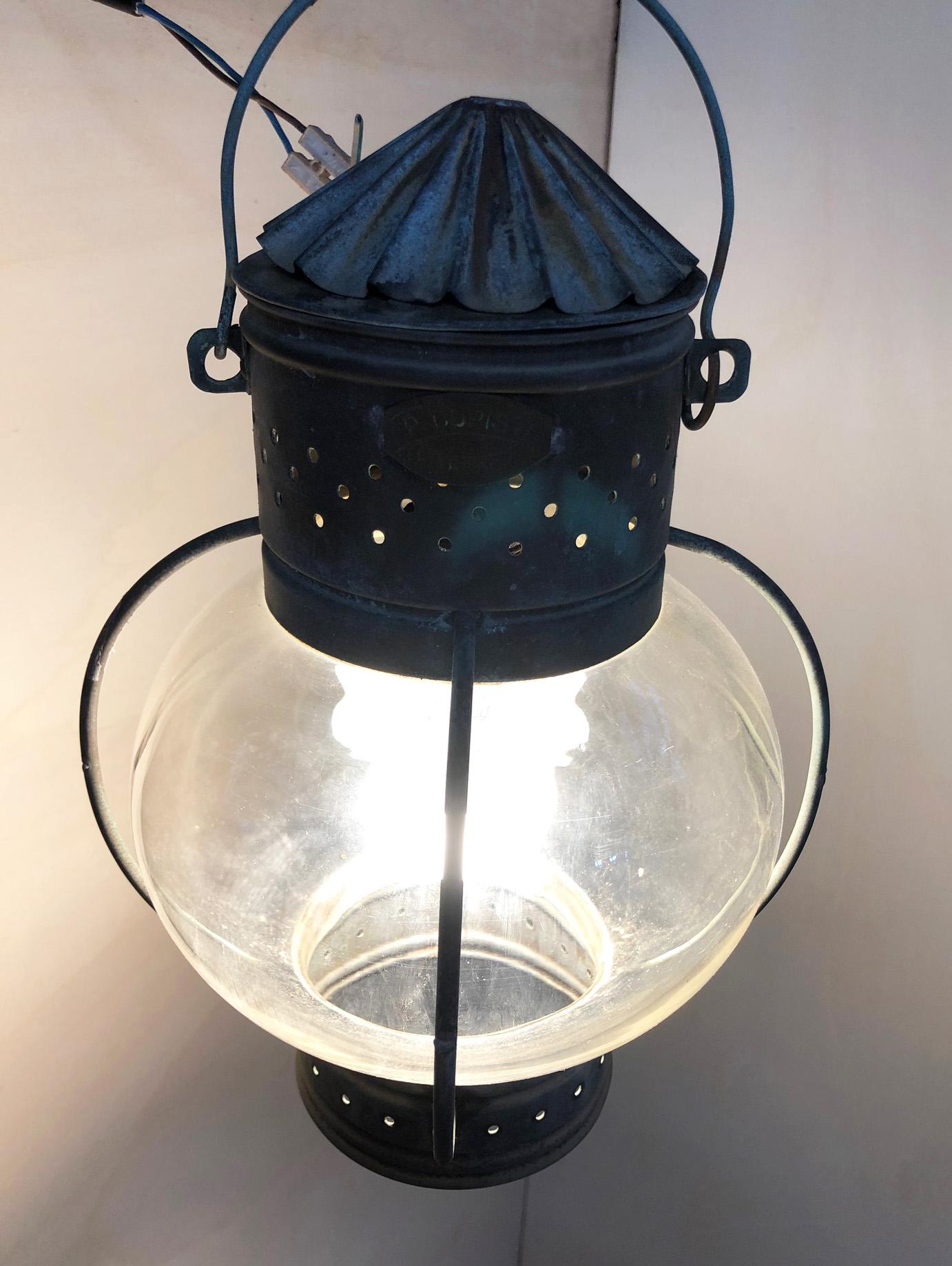 Italian Copper Lantern with Clear Glass In Fair Condition For Sale In Buggiano, IT