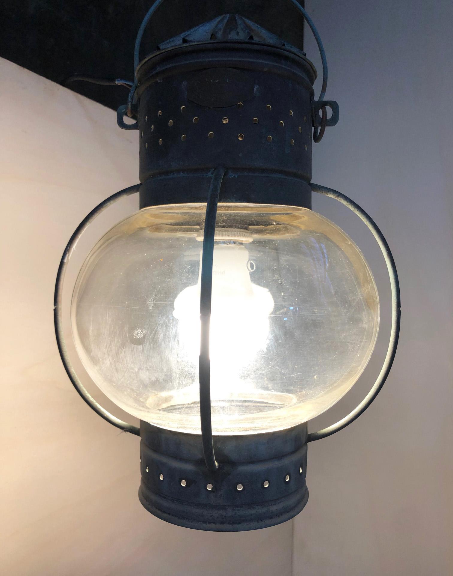Late 20th Century Italian Copper Lantern with Clear Glass For Sale