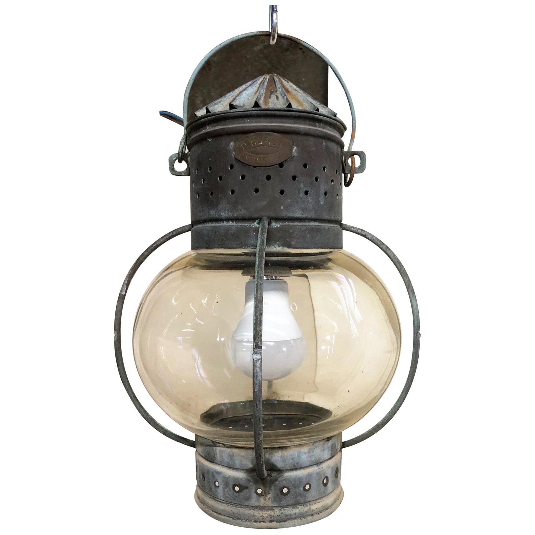 Italian Copper Lantern with Clear Glass For Sale
