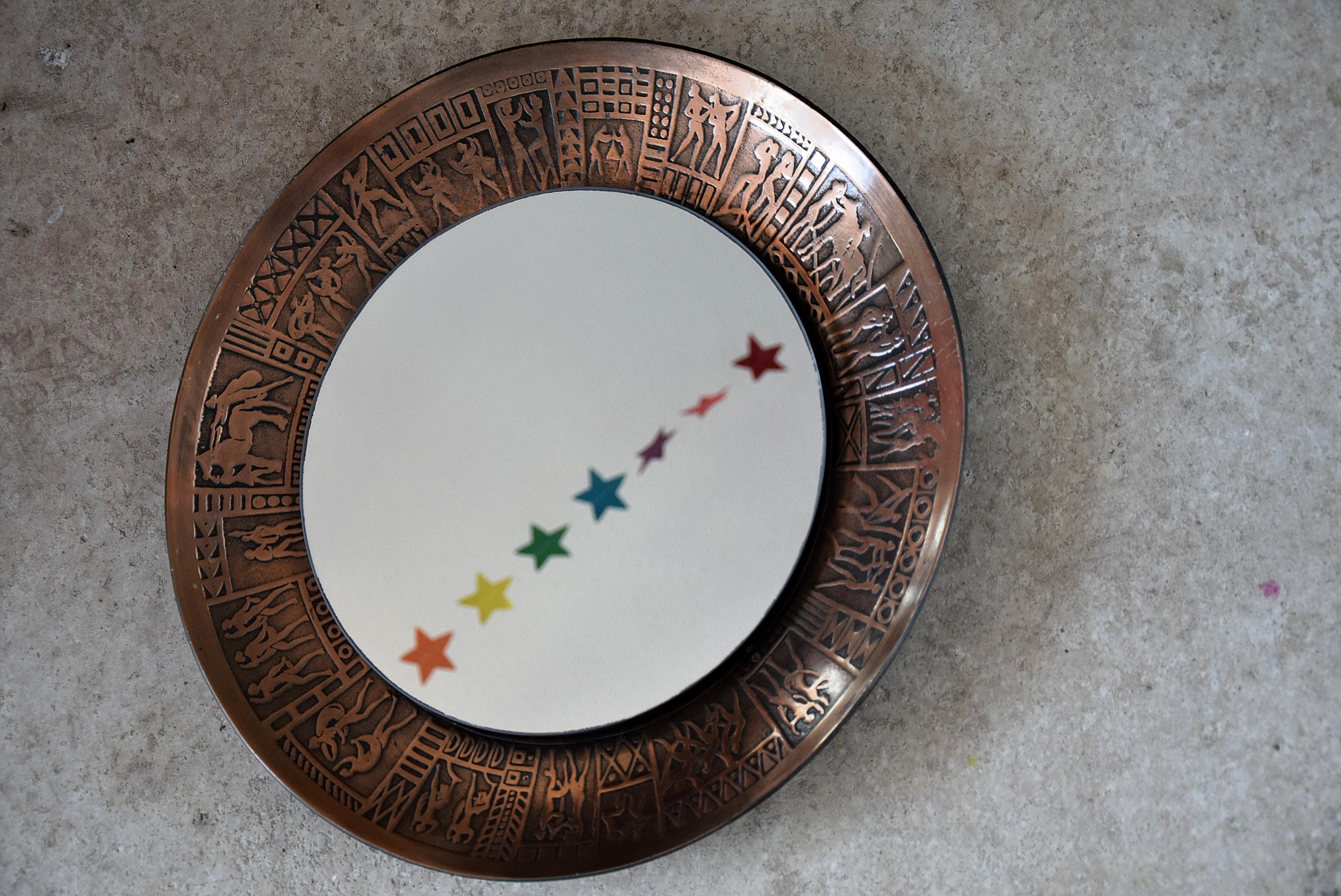 Italian Copper Mid-Century Modern Round Wall Mirror by M.Furgeri For Sale 5
