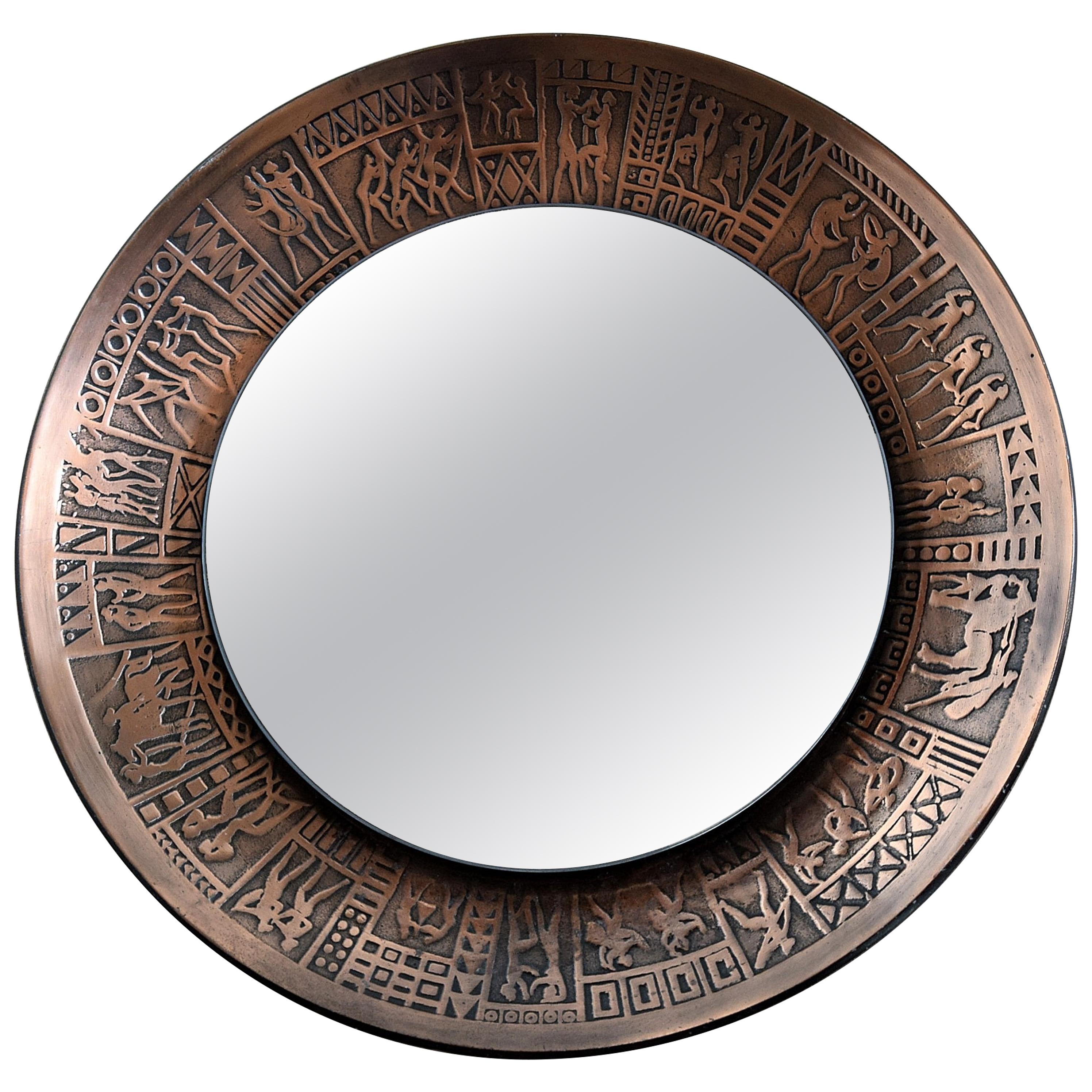 Italian Copper Mid-Century Modern Round Wall Mirror by M.Furgeri
