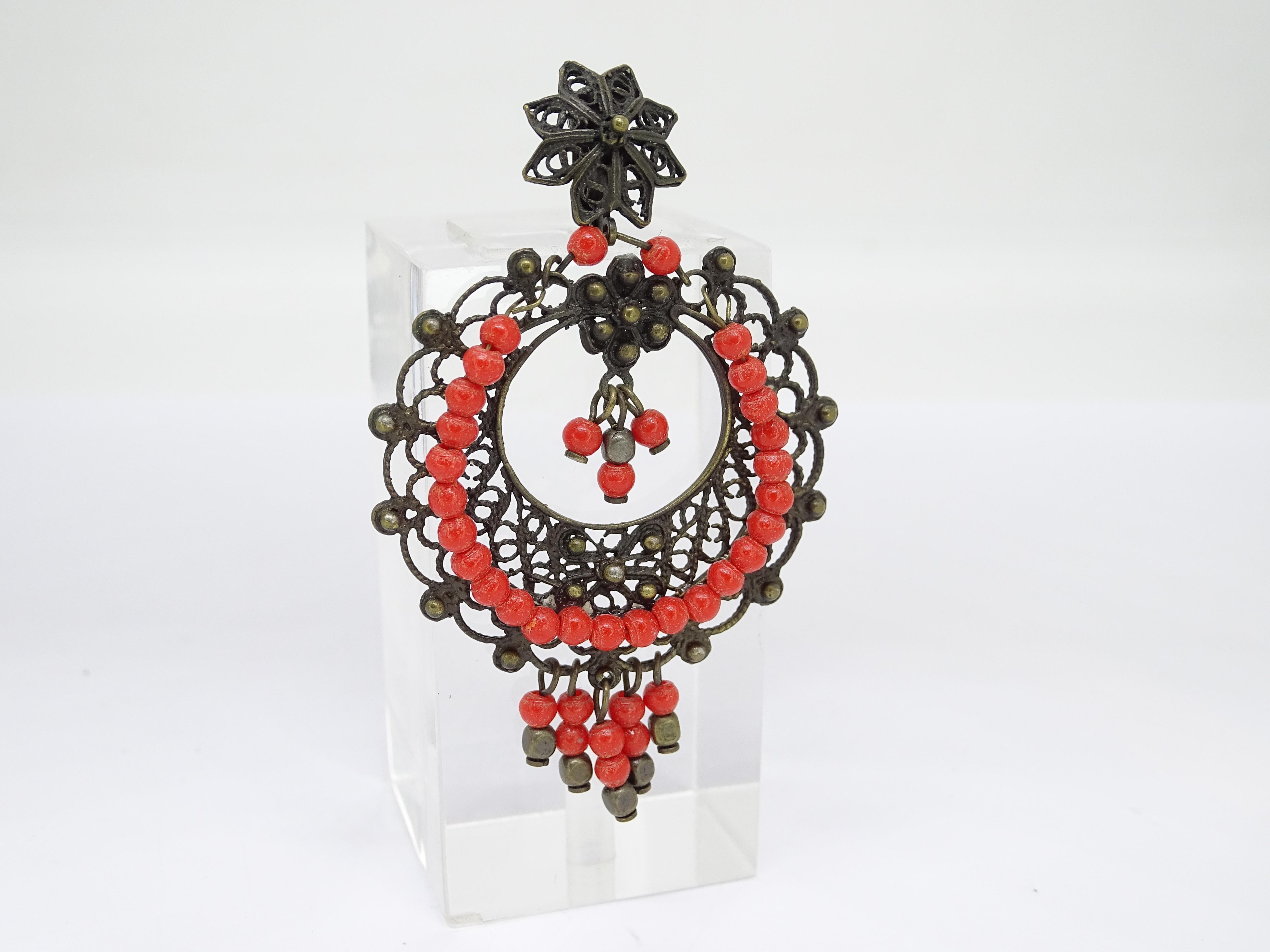 Italian coral and bronce Drop earrings For Sale 5