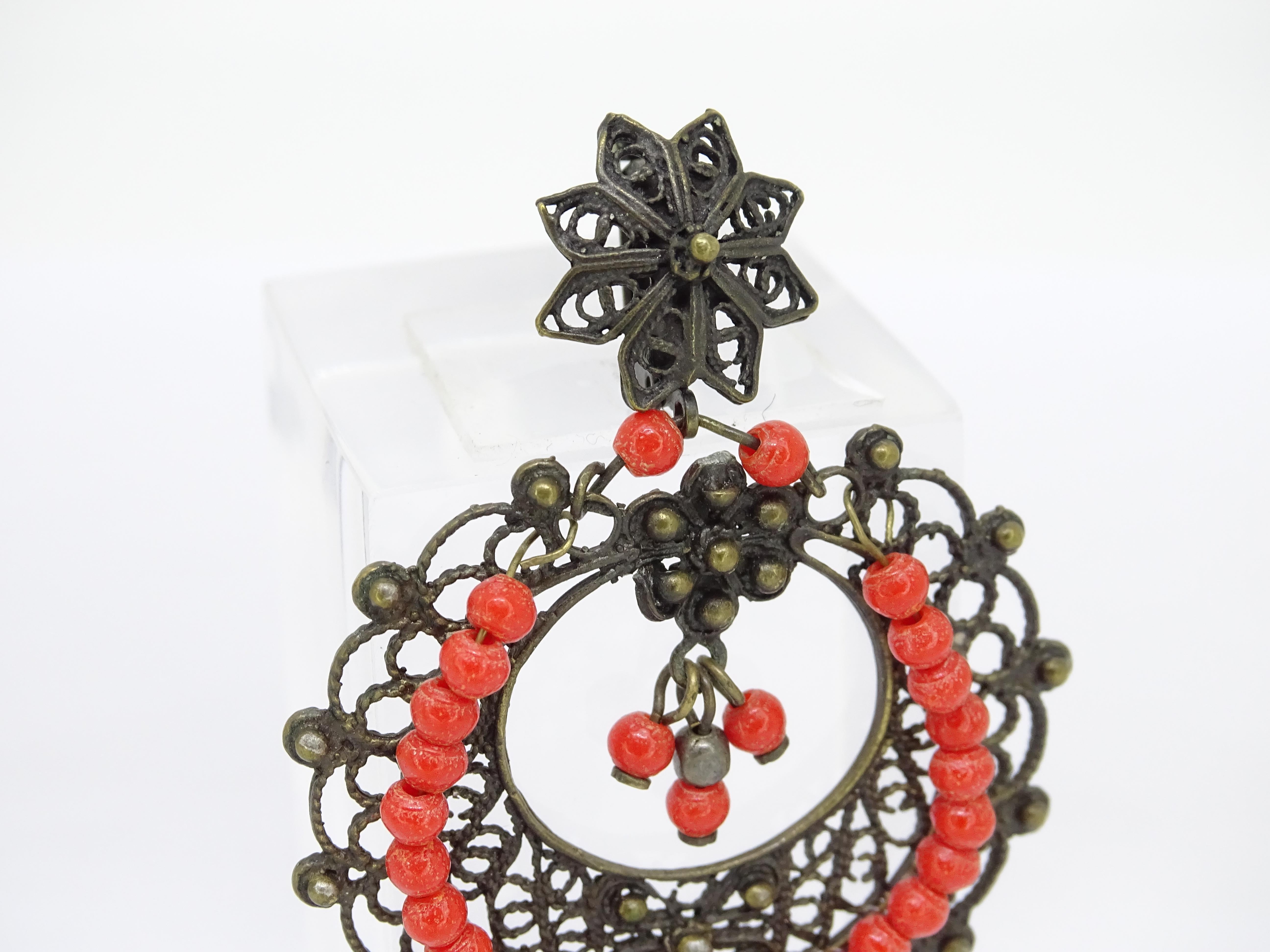 Italian coral and bronce Drop earrings For Sale 6