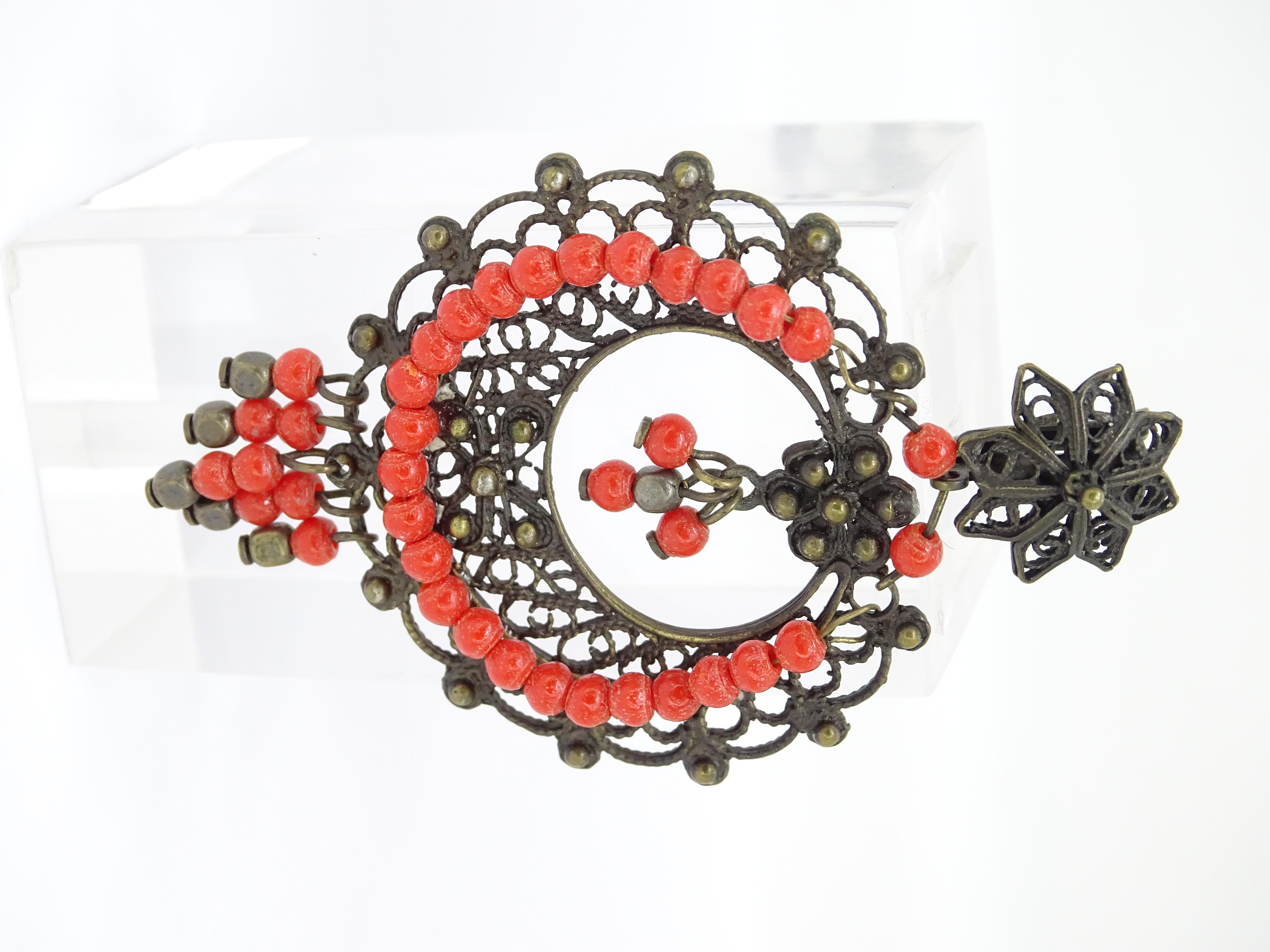 Italian coral and bronce Drop earrings For Sale 7