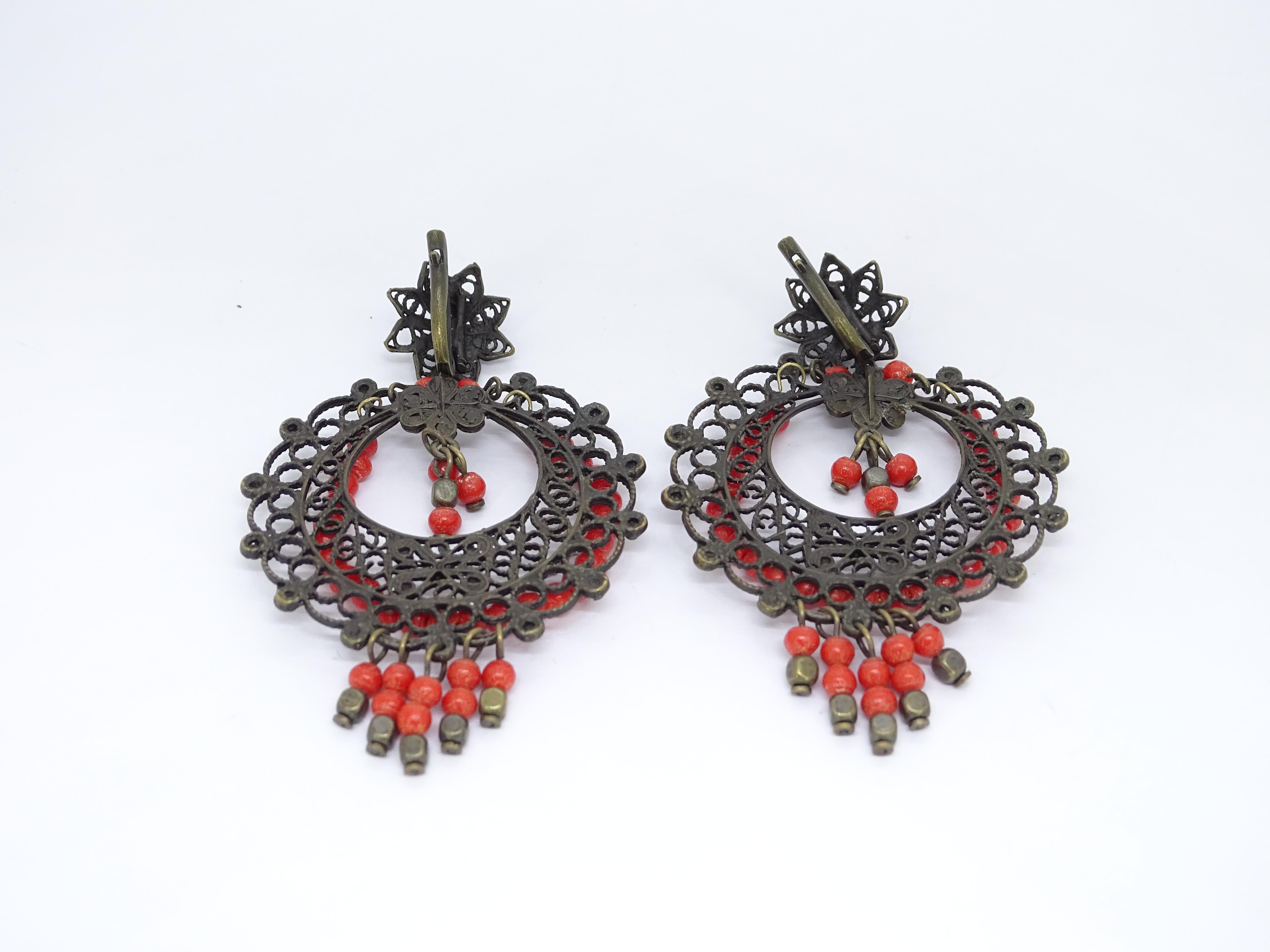 Italian coral and bronce Drop earrings For Sale 8