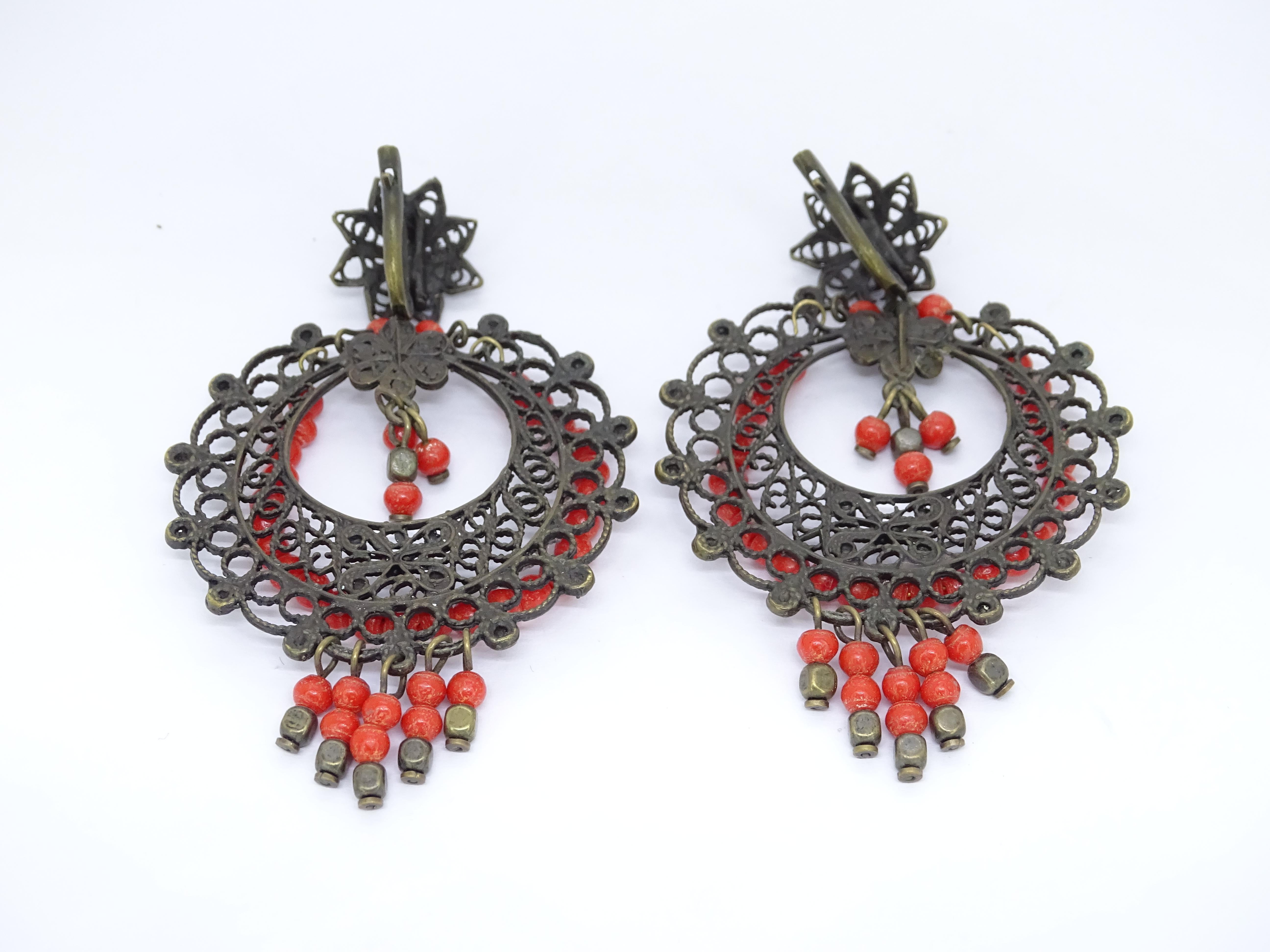 Italian coral and bronce Drop earrings For Sale 9