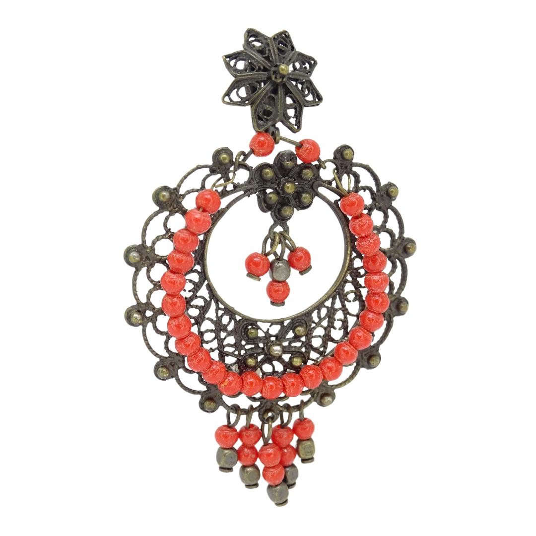 Italian coral and bronce Drop earrings For Sale 11