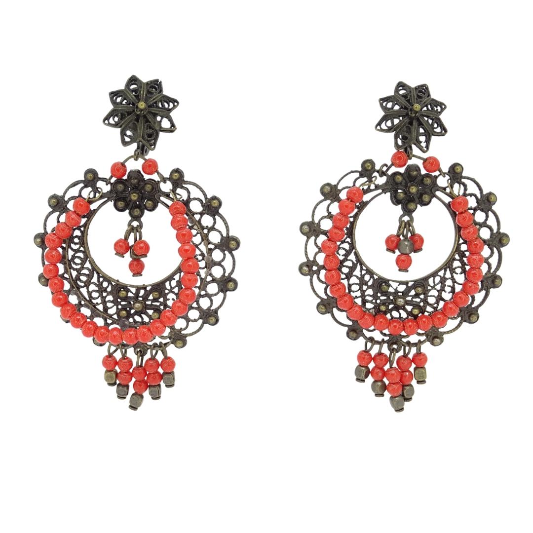 Italian coral and bronce Drop earrings For Sale 12