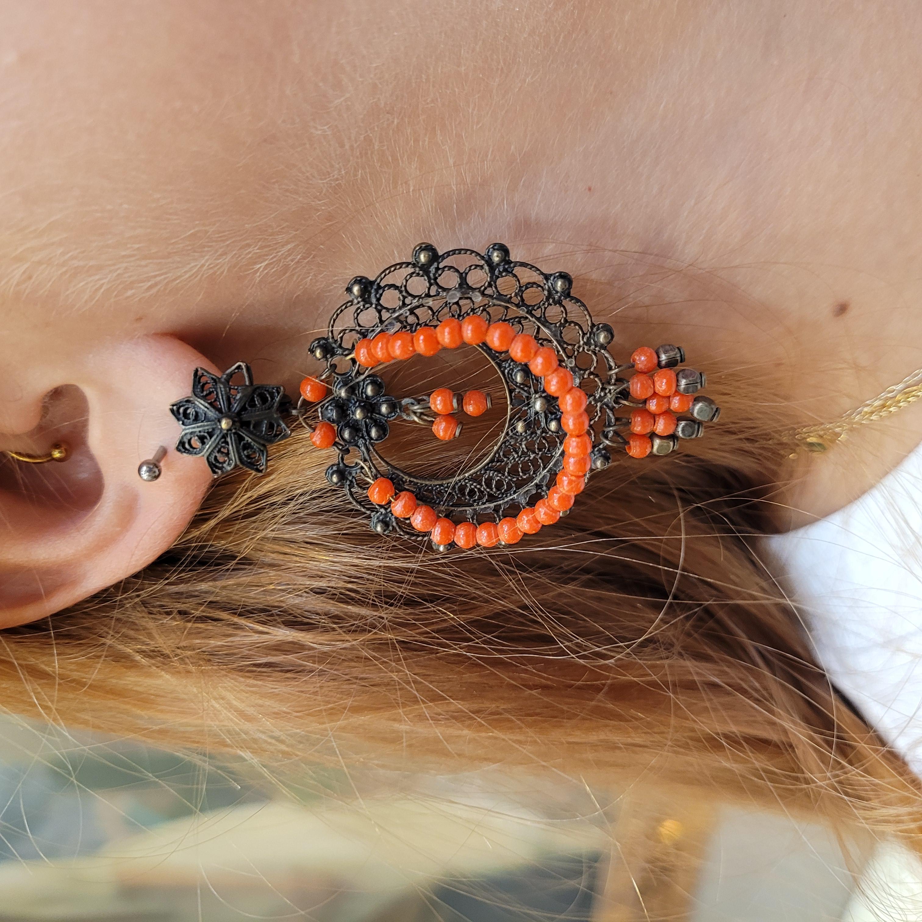 Italian coral and bronce Drop earrings For Sale 14