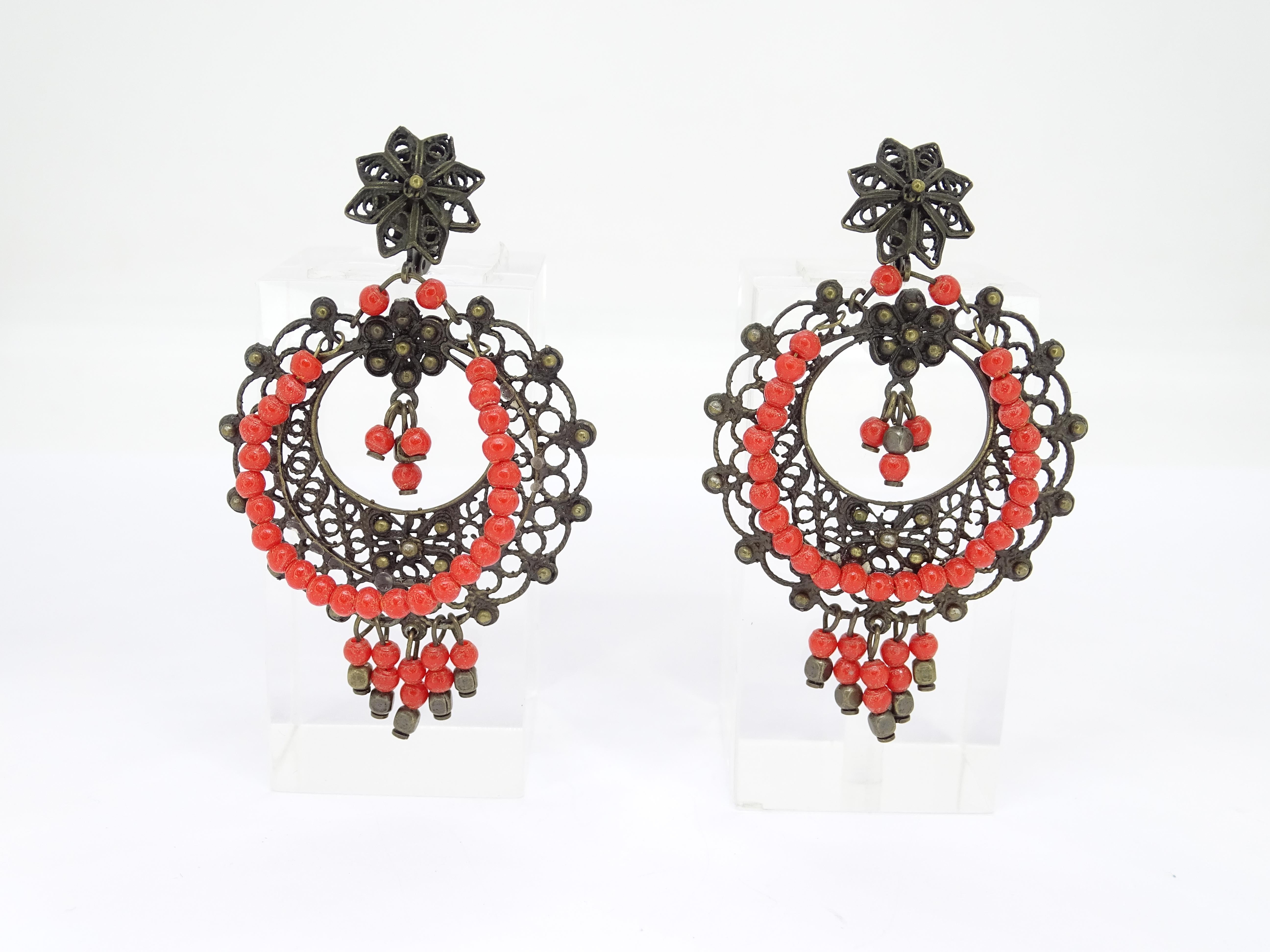 Women's or Men's Italian coral and bronce Drop earrings For Sale