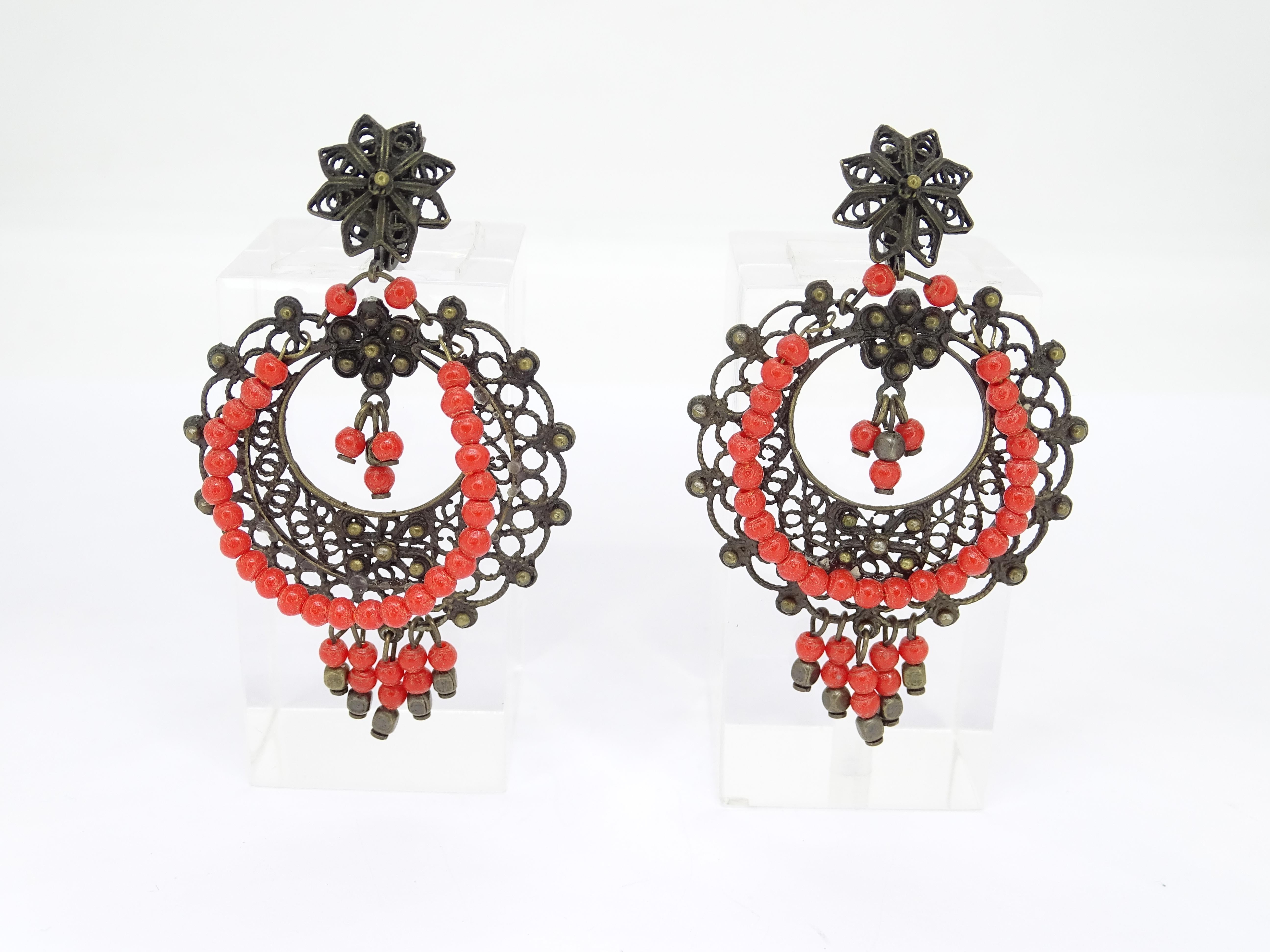 Italian coral and bronce Drop earrings For Sale 1