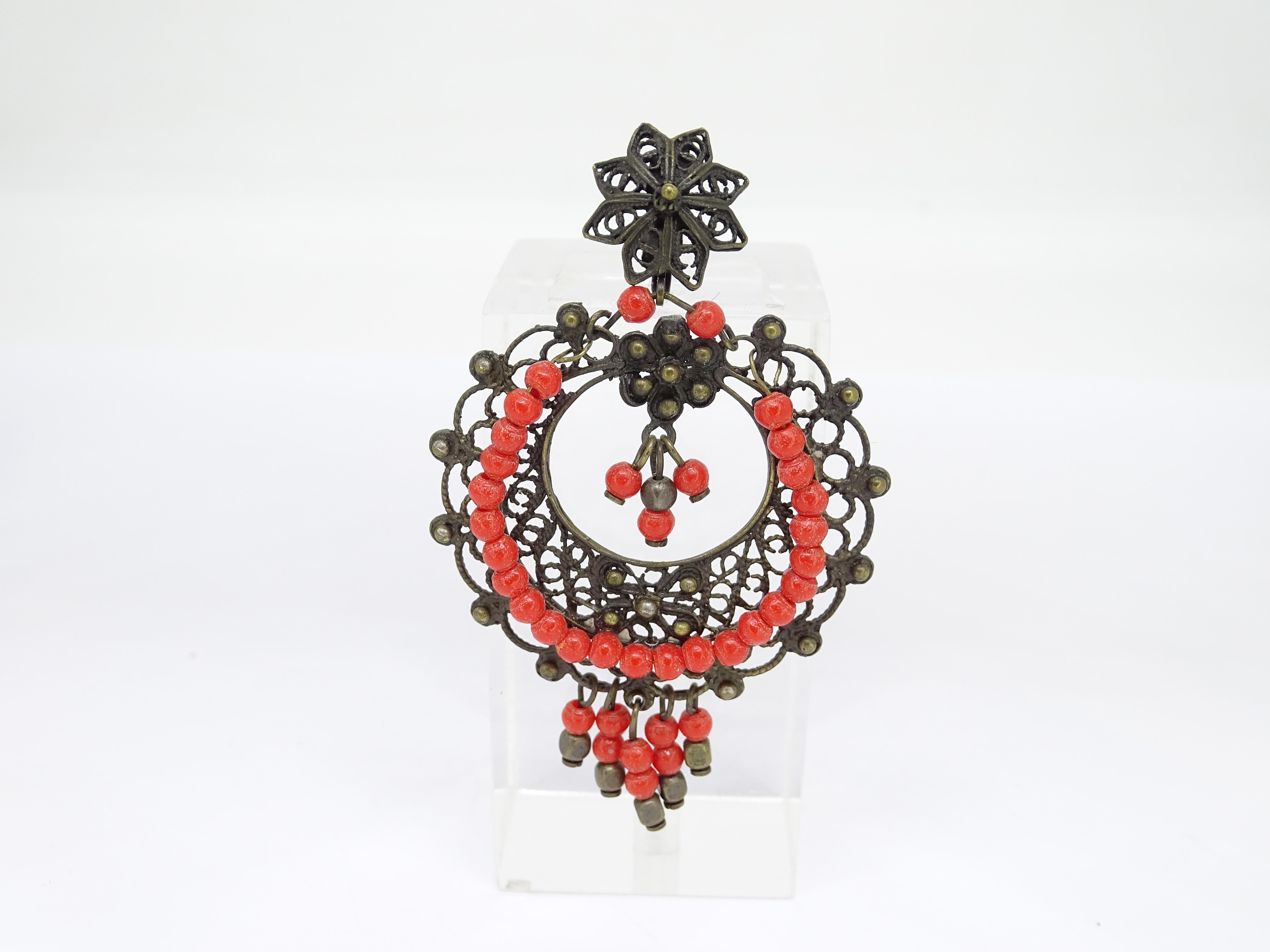 Italian coral and bronce Drop earrings For Sale 2