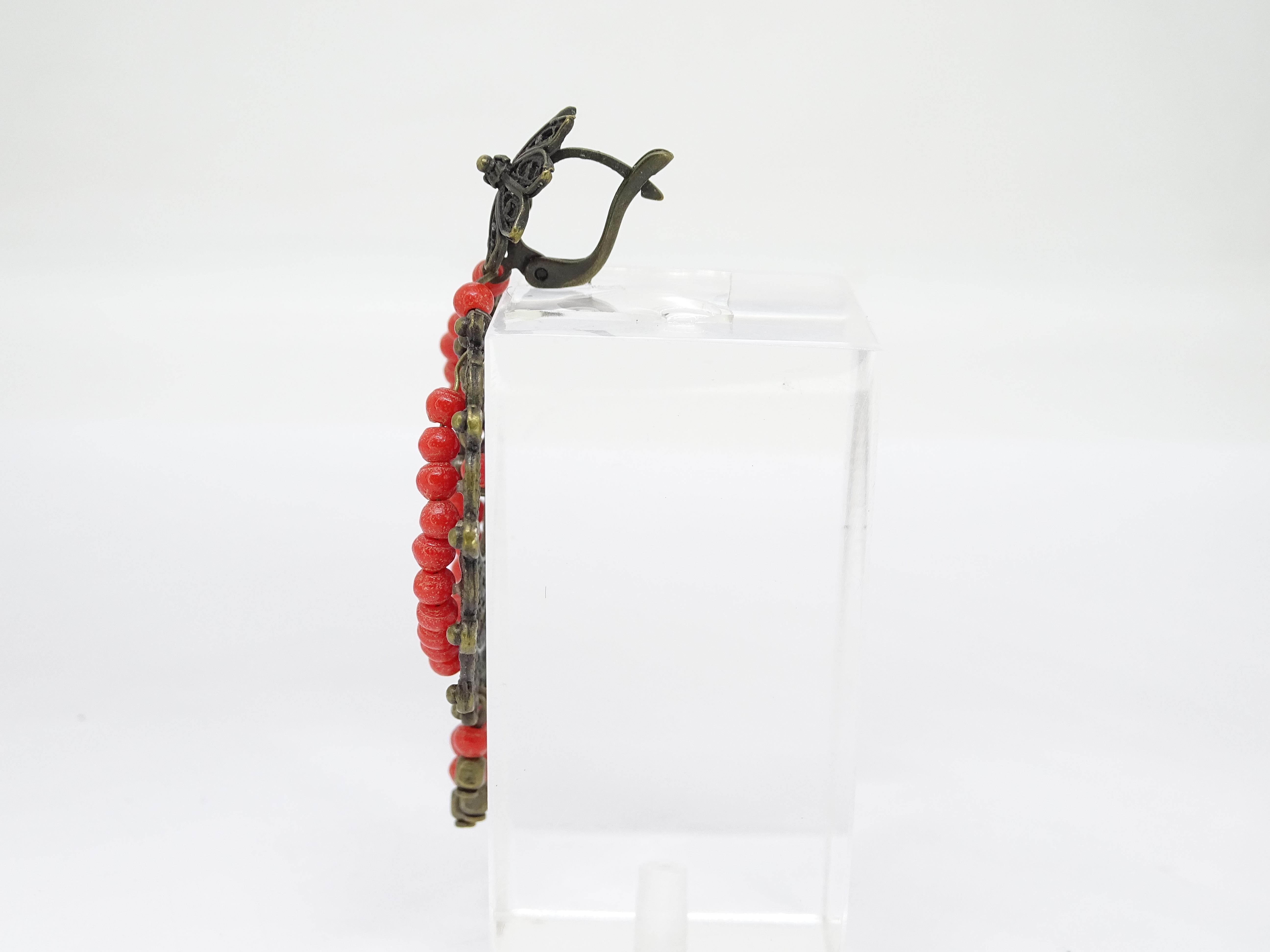 Italian coral and bronce Drop earrings For Sale 3