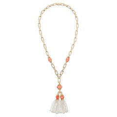 Collar Pompón de Coral Italiano y Perlas Pequeñas