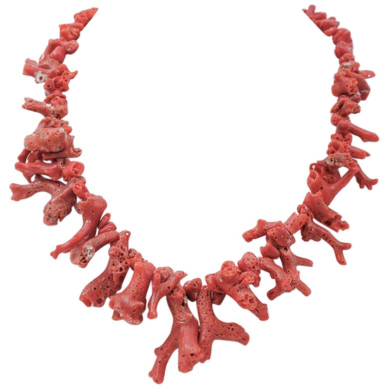 genueine Italian red coral,frangia hande made,red coral branches necklace corail 